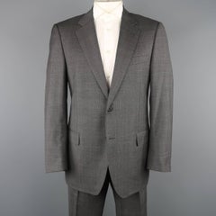 Men's LANVIN 42 Long Dark Gray Glenplaid Wool Notch Lapel 2 pc Suit