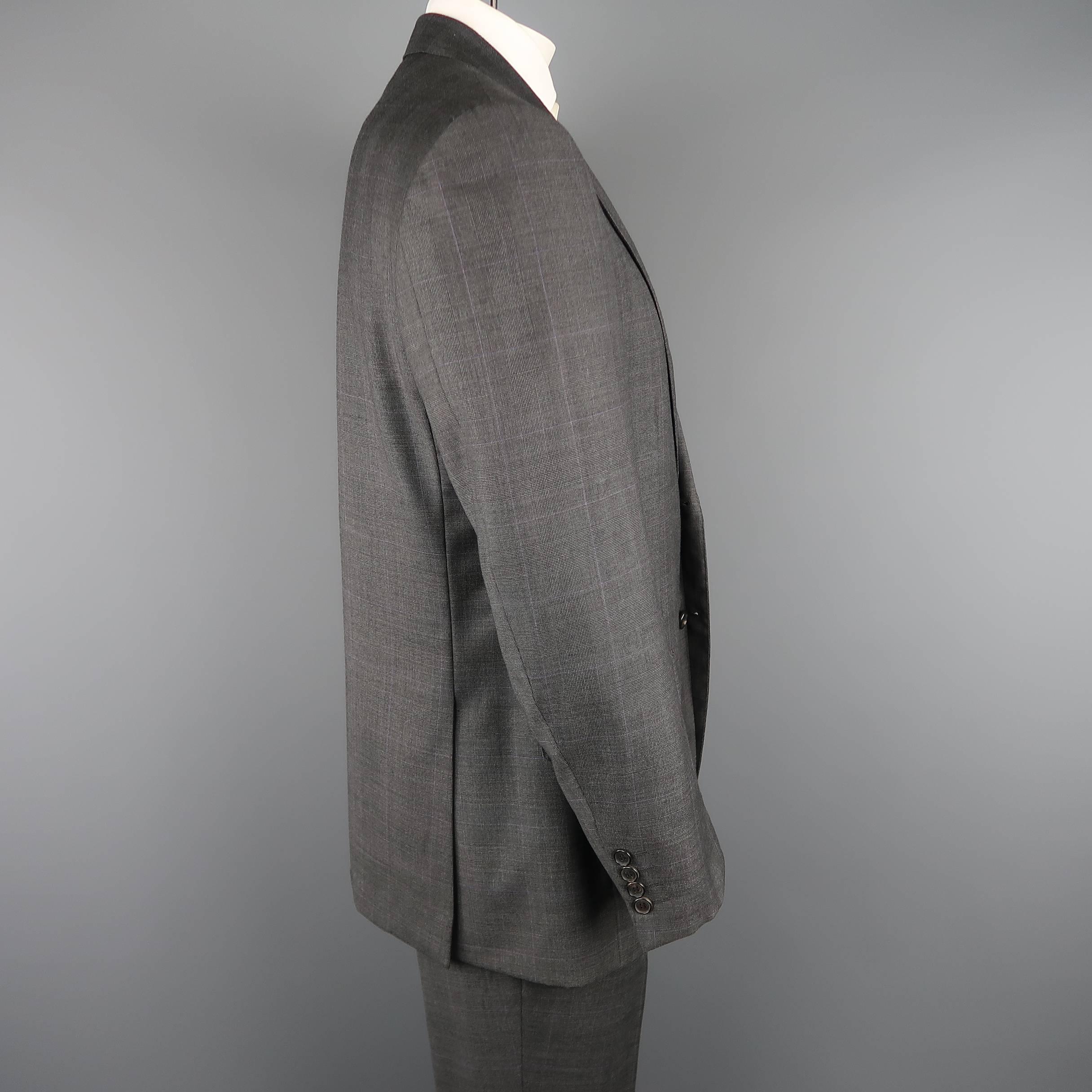Men's LANVIN 42 Long Dark Gray Glenplaid Wool Notch Lapel 2 pc Suit 1