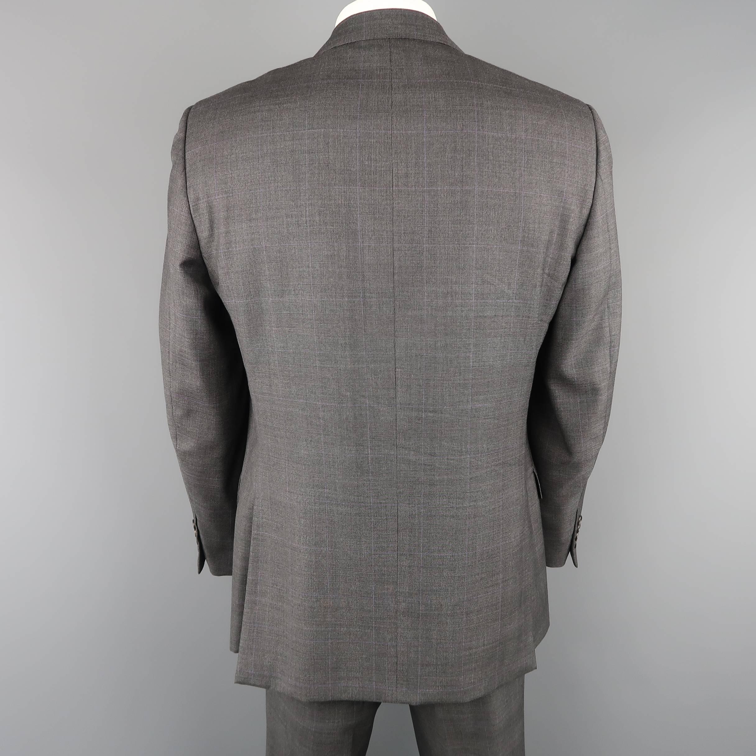 Men's LANVIN 42 Long Dark Gray Glenplaid Wool Notch Lapel 2 pc Suit 2