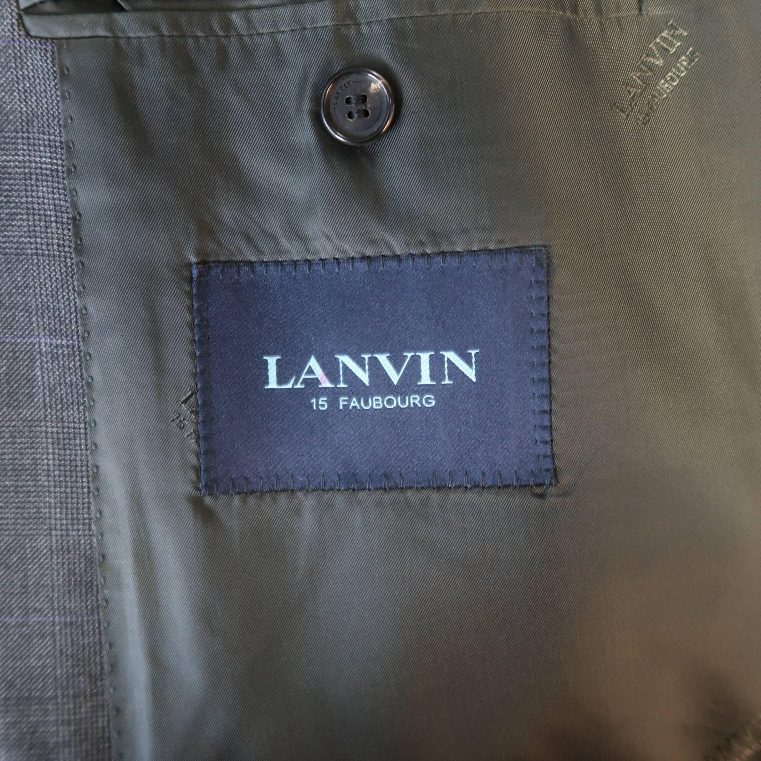 Men's LANVIN 42 Long Dark Gray Glenplaid Wool Notch Lapel 2 pc Suit 5