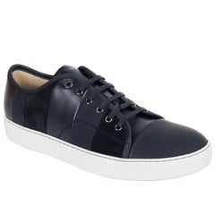 Mens Lanvin Black Calfskin Leather Striped Lace Up Sneakers