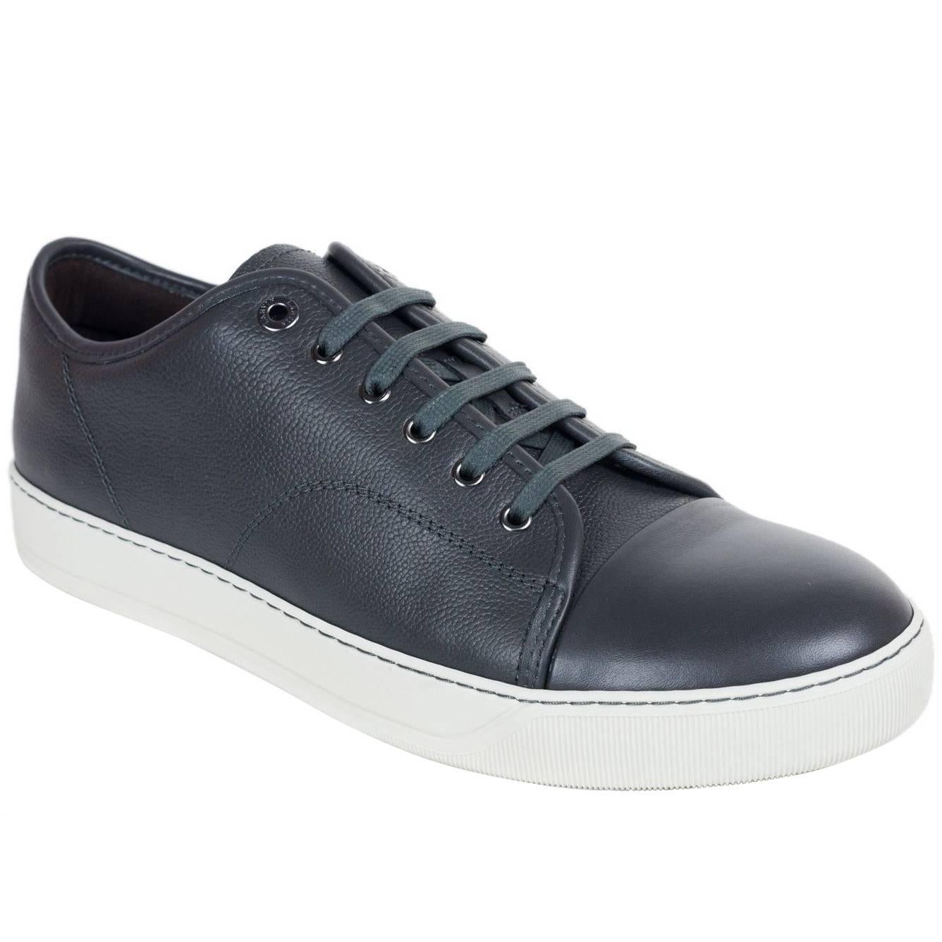 Mens Lanvin Grey Grained Calfskin Lace Up DDB1 Sneakers For Sale