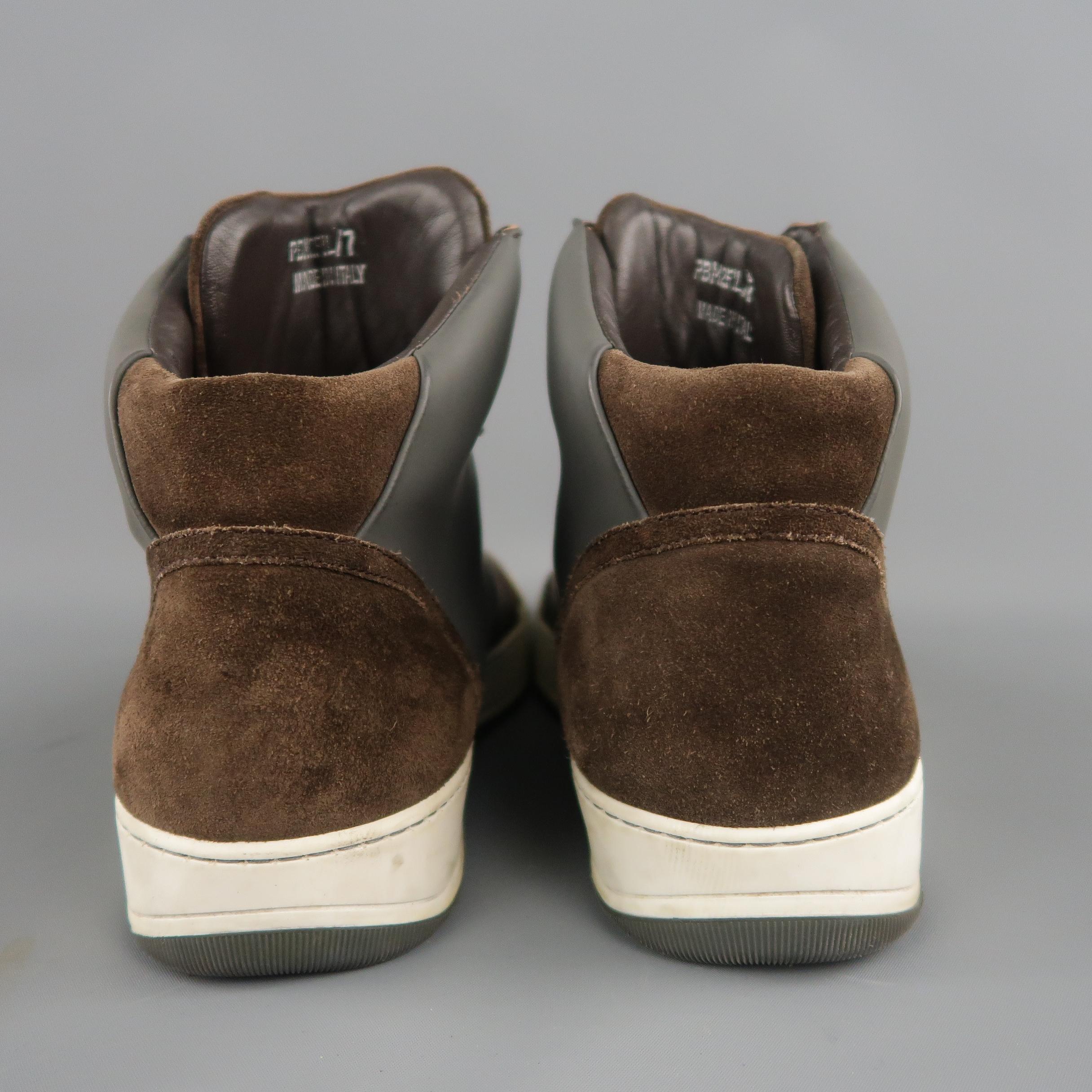 Men's LANVIN Size 8 Brown Suede & Grey Rubber High Top Sneakers In Good Condition In San Francisco, CA