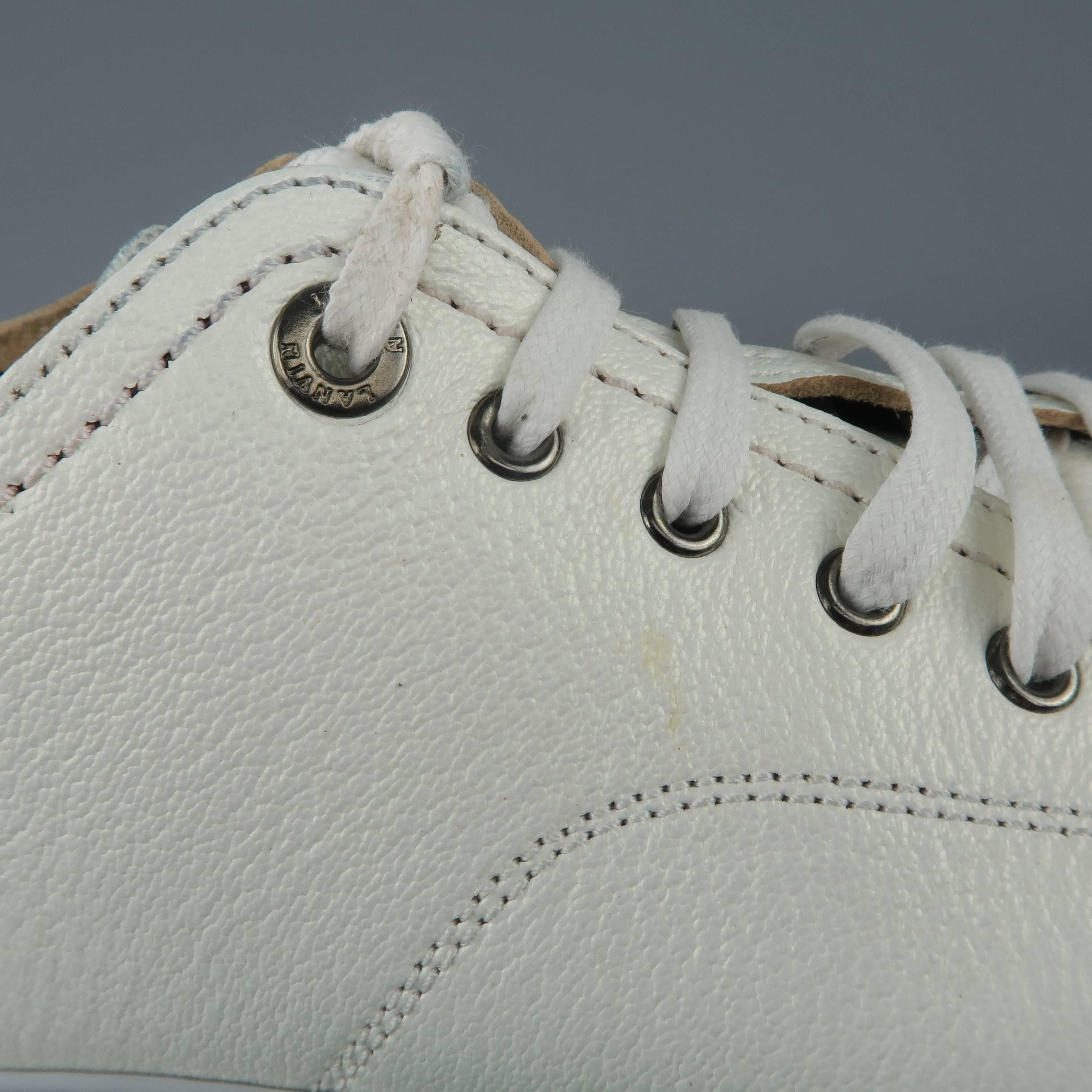 Men's LANVIN Size 9 Iridescent White Textured Leather Grey Sole Low Top Sneakers In Fair Condition In San Francisco, CA