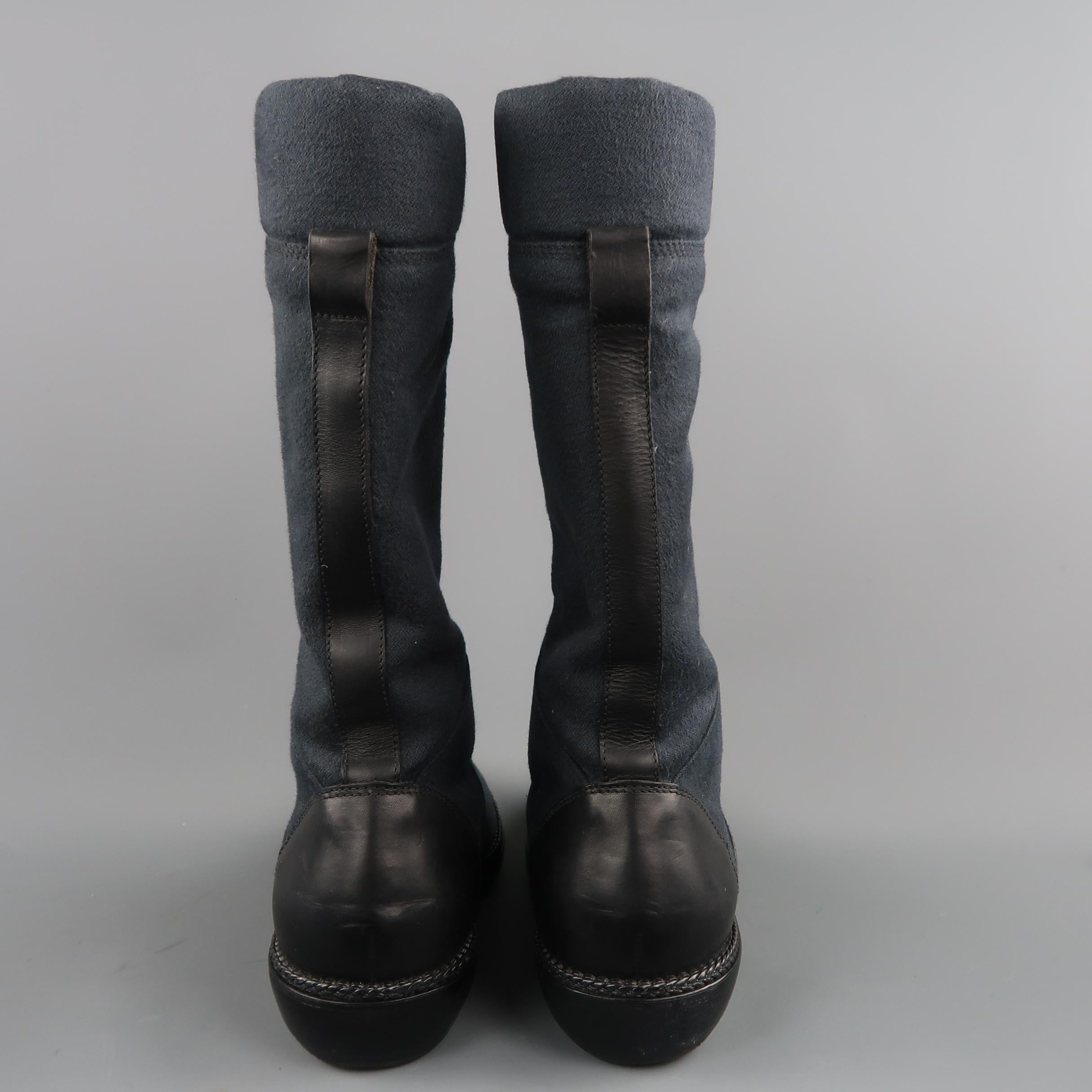 Men's LANVIN Size 9 Navy & Black Canvas & Leather Calf High Boots 2