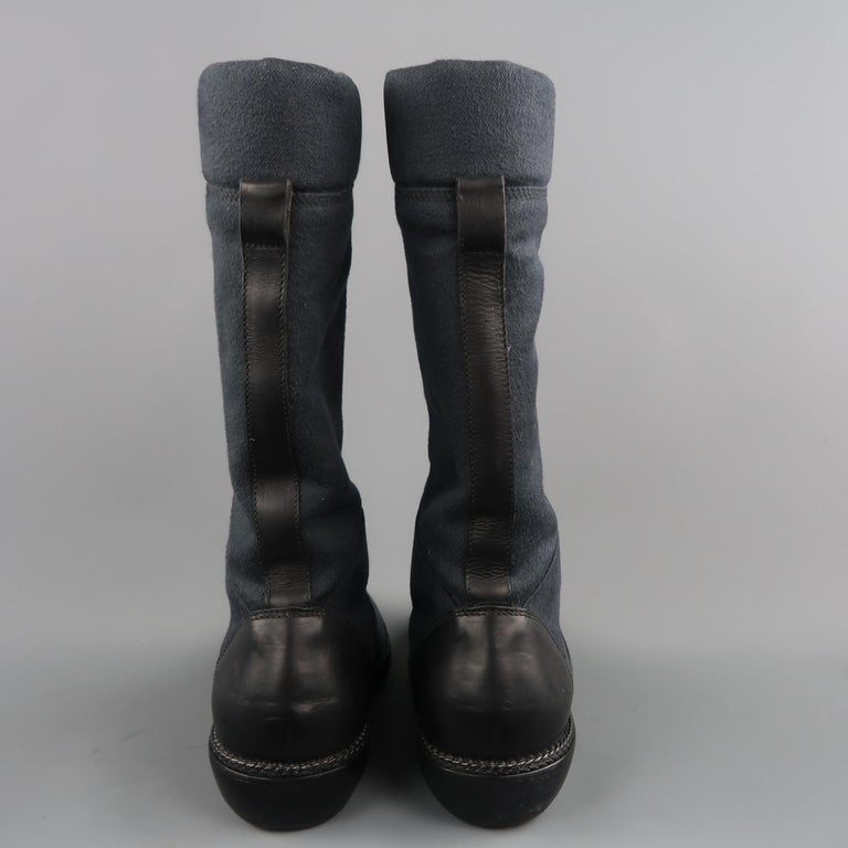 Men's LANVIN Size 9 Navy and Black Canvas and Leather Calf High