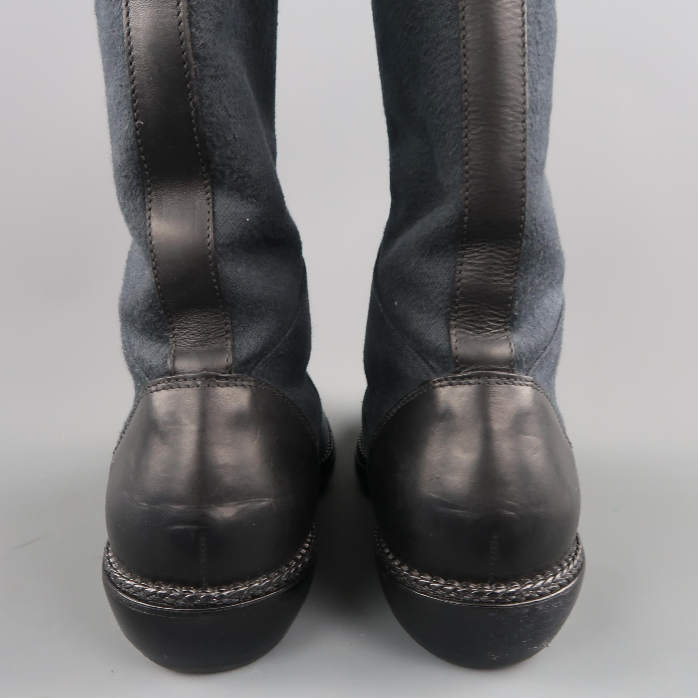 Men's LANVIN Size 9 Navy & Black Canvas & Leather Calf High Boots 3