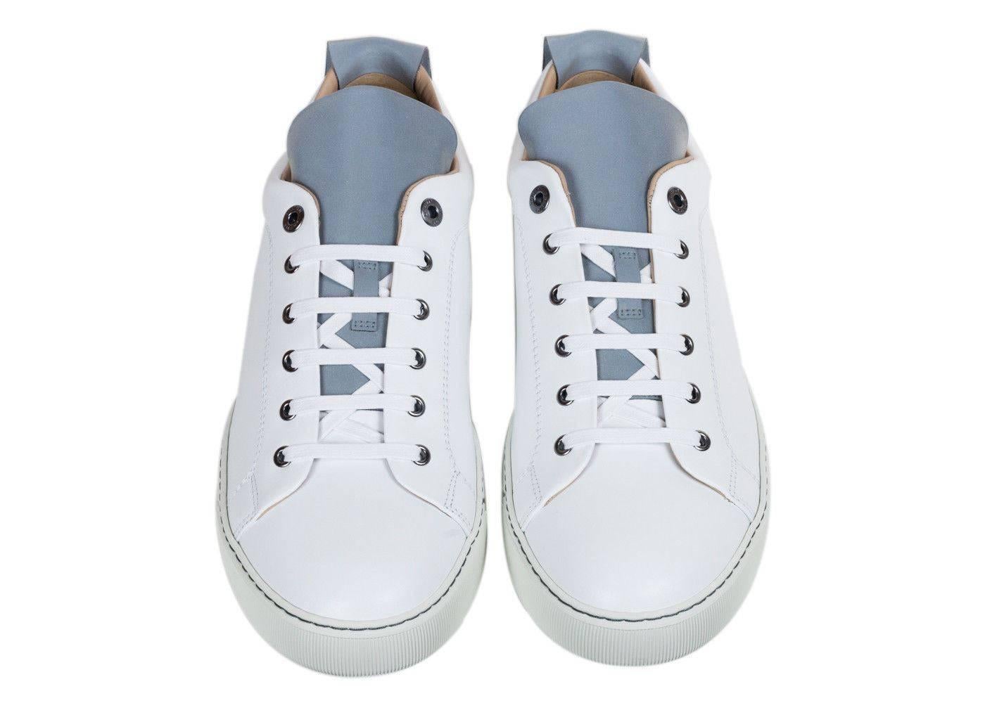 Gray Mens Lanvin White Calfskin Two Tone Lace Up Low Top Sneakers For Sale