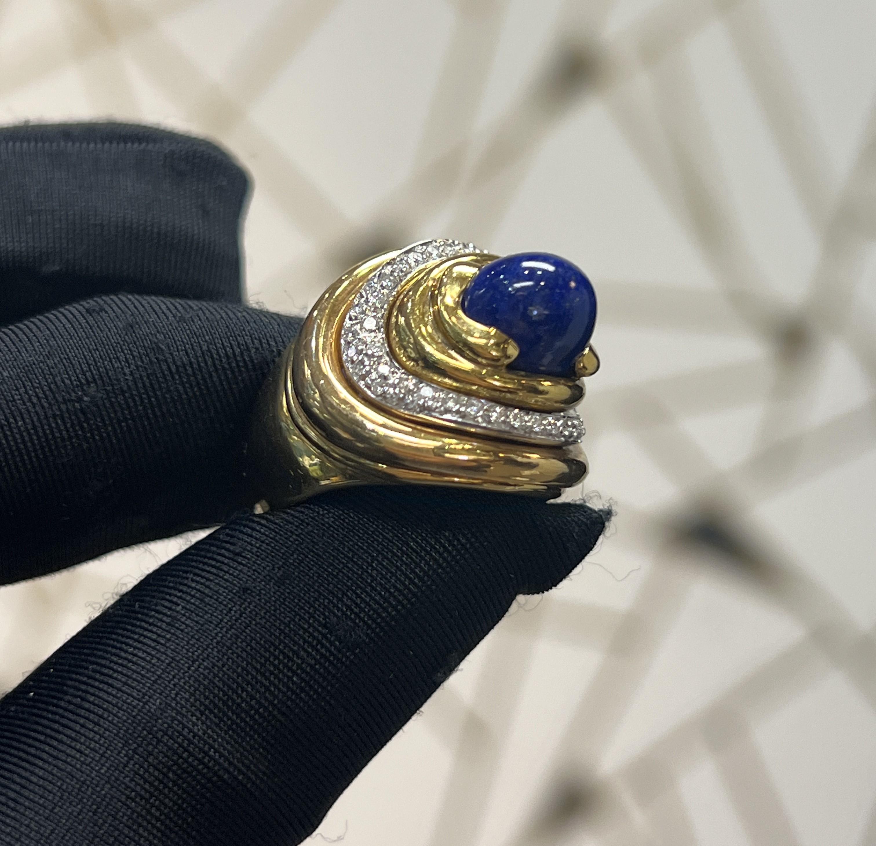 Mixed Cut Men's Lapis Lazuli and Diamond Ring For Sale