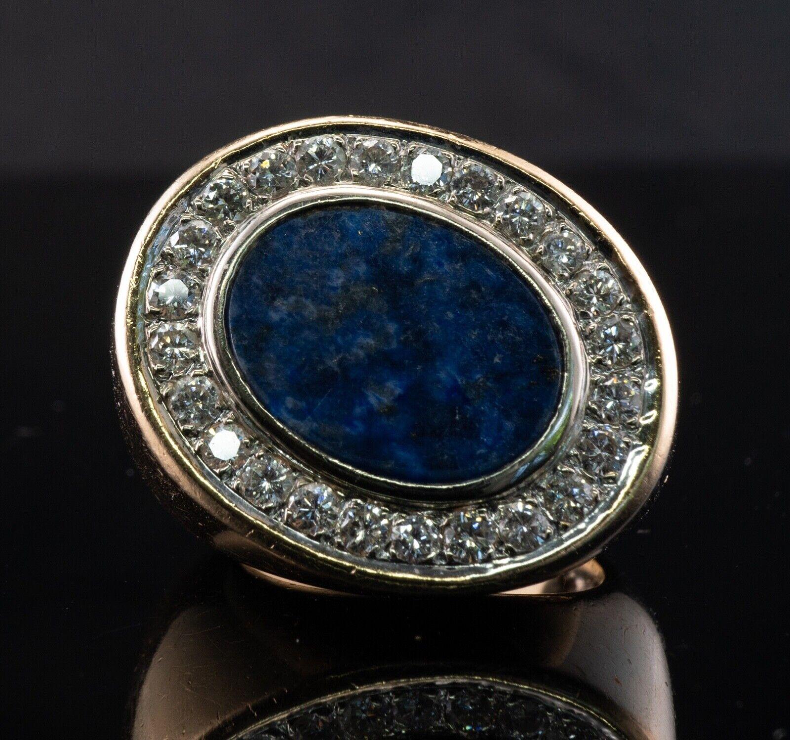 Mens Lapis Lazuli Diamond Ring 18K Gold Band Vintage For Sale 4