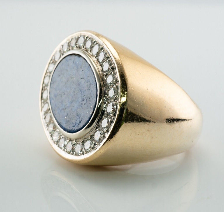 Mens Lapis Lazuli Diamond Ring 18K Gold Band Vintage For Sale 6