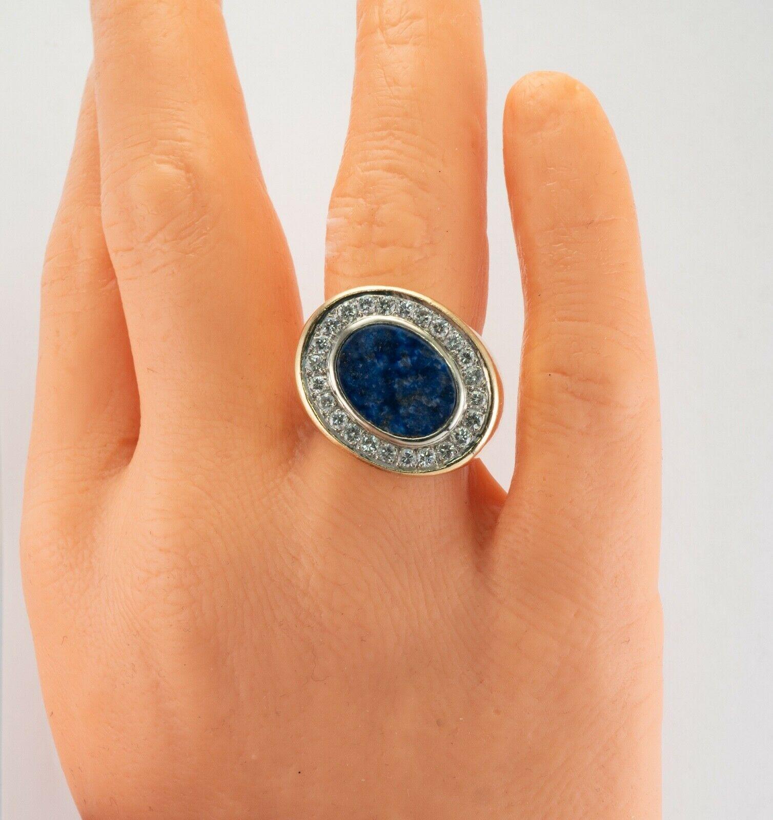Mens Lapis Lazuli Diamond Ring 18K Gold Band Vintage In Good Condition For Sale In East Brunswick, NJ