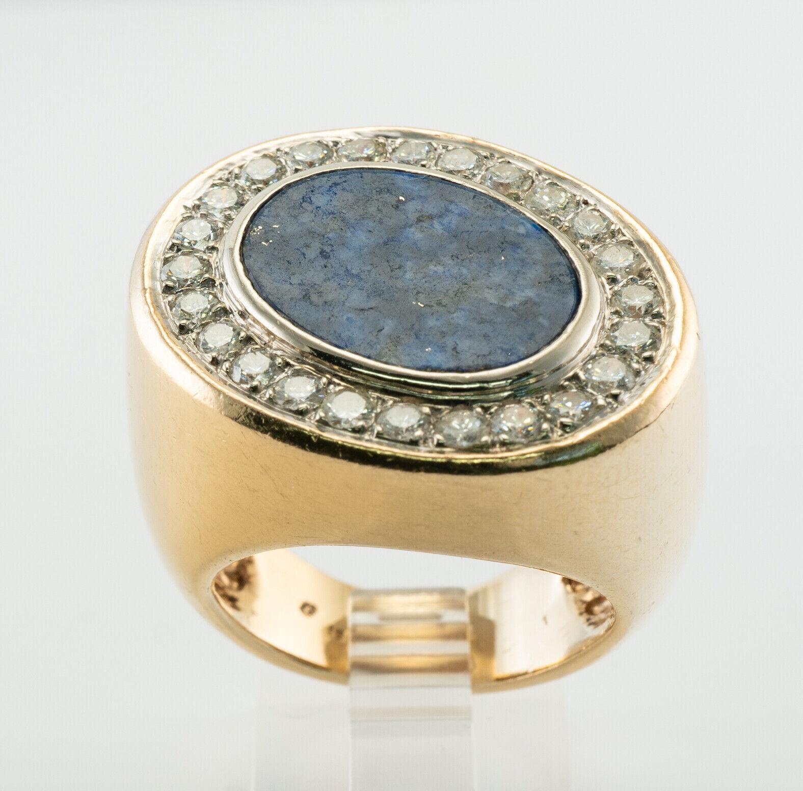 Men's Mens Lapis Lazuli Diamond Ring 18K Gold Band Vintage For Sale