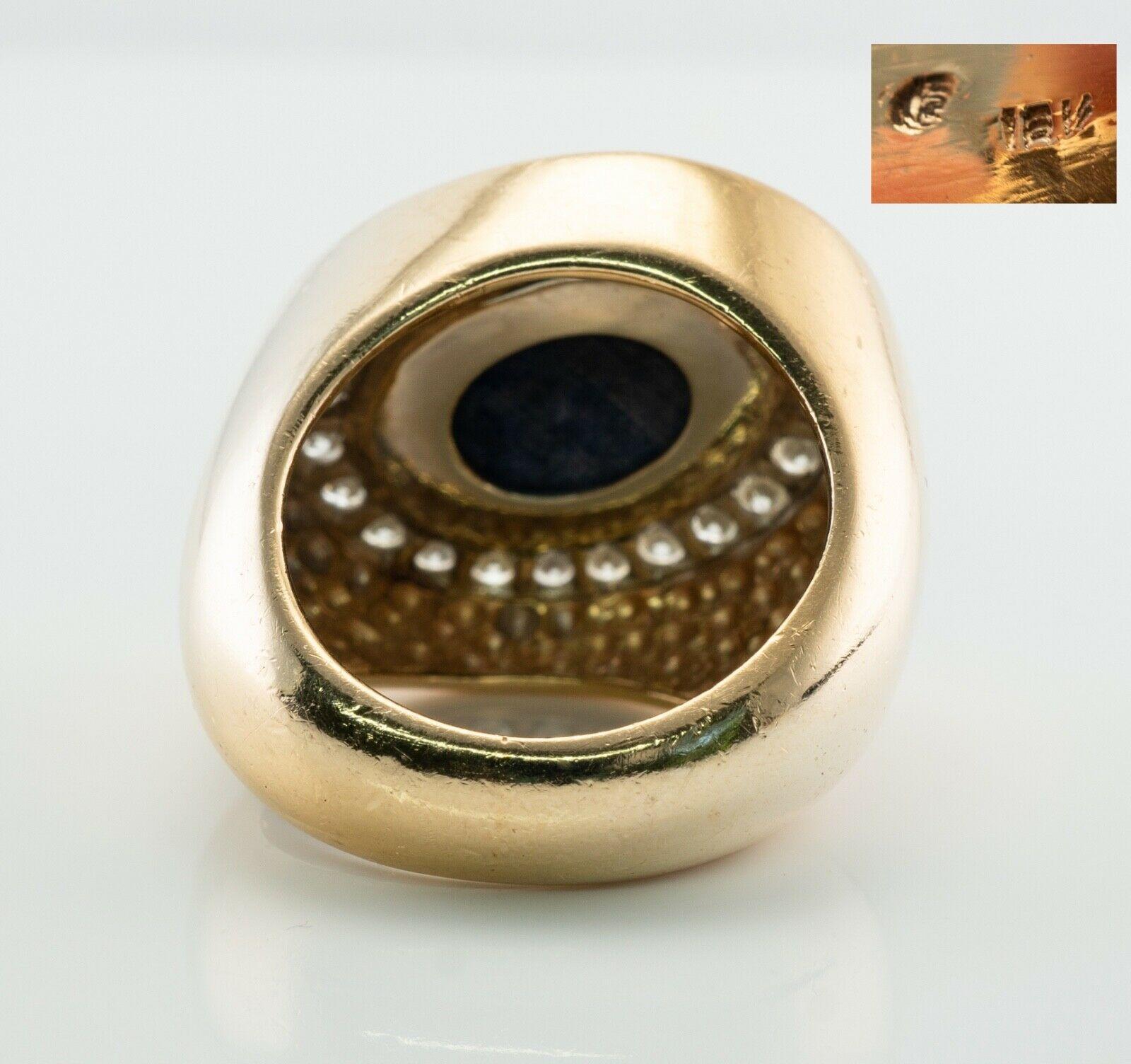 Herren Lapislazuli-Diamant-Ring 18K Goldband Vintage im Angebot 4