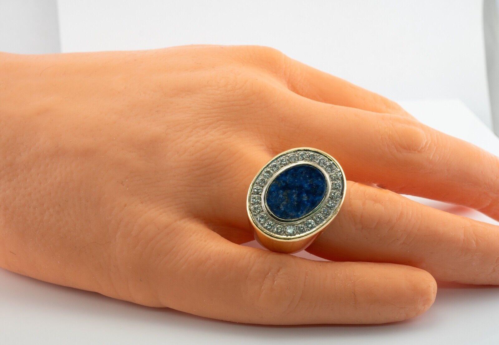 Mens Lapis Lazuli Diamond Ring 18K Gold Band Vintage For Sale 3