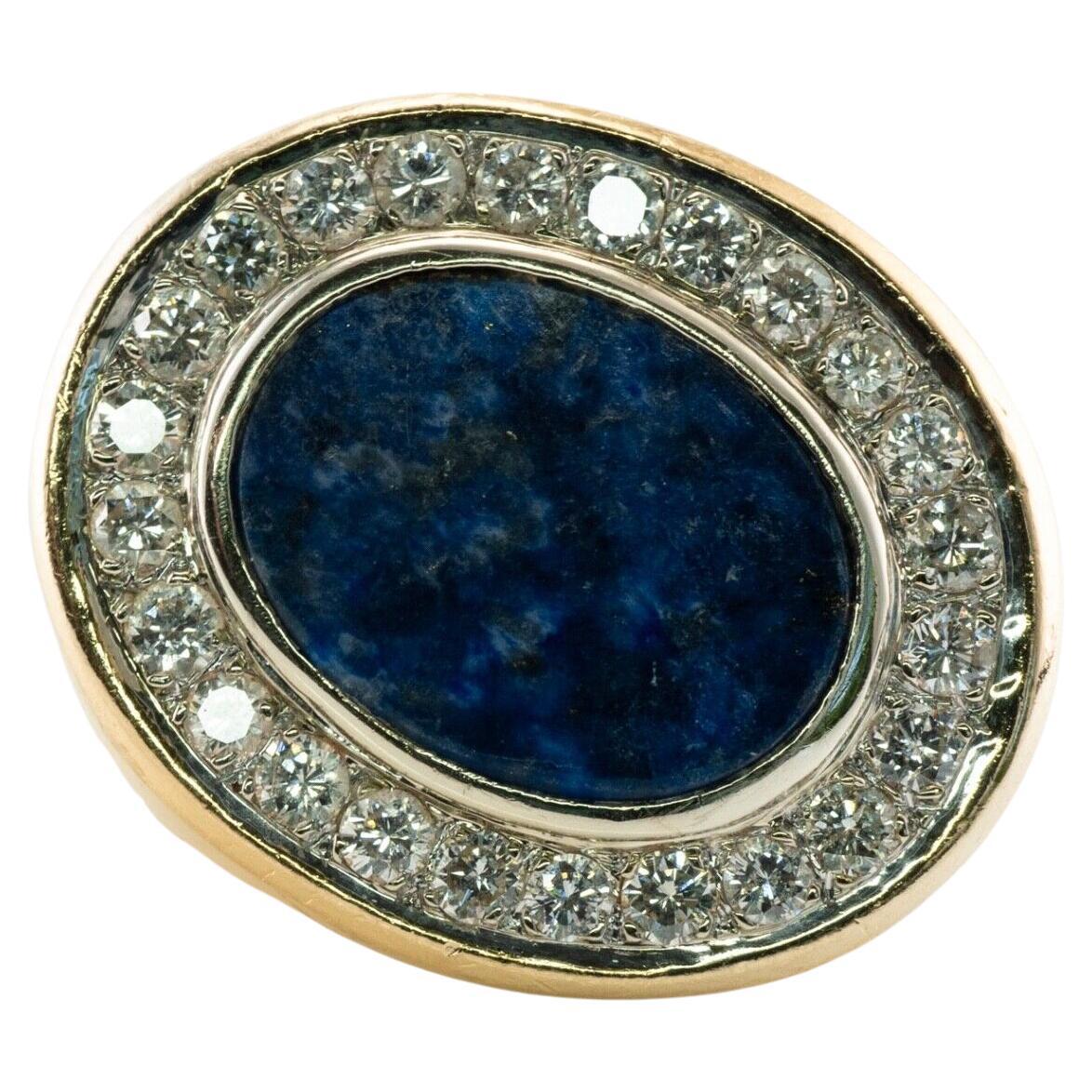 Mens Lapis Lazuli Diamond Ring 18K Gold Band Vintage