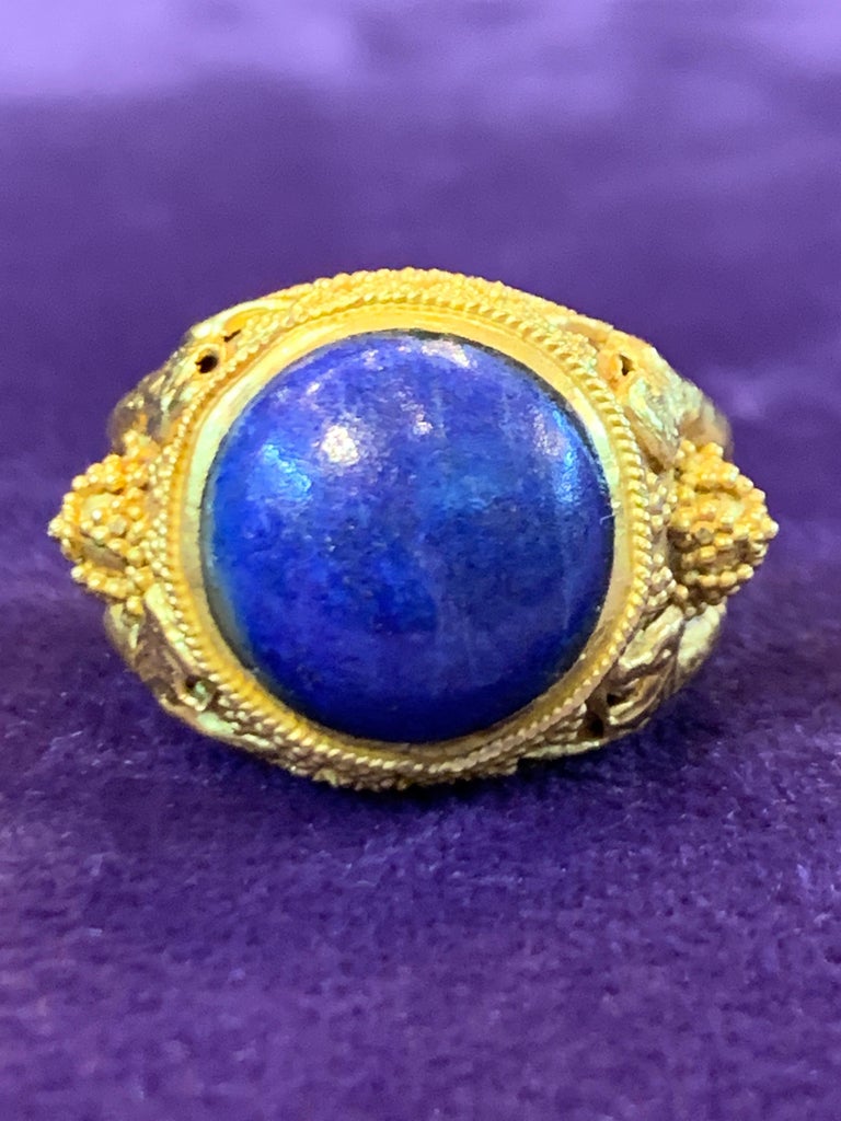 Cabochon Men's Lapis Lazuli Gold Ring For Sale