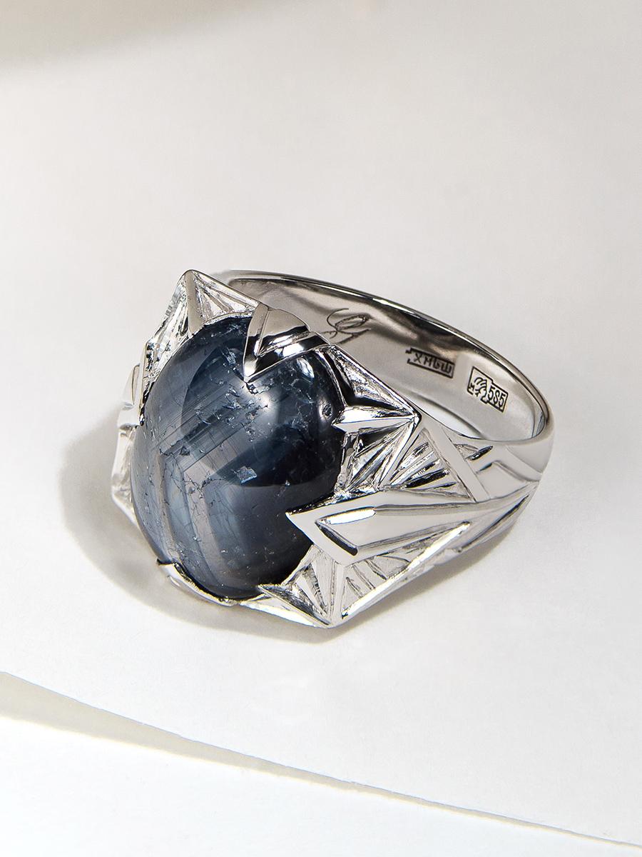 Large Blue Sapphire White Gold Ring Cabochon Gem For Sale 3