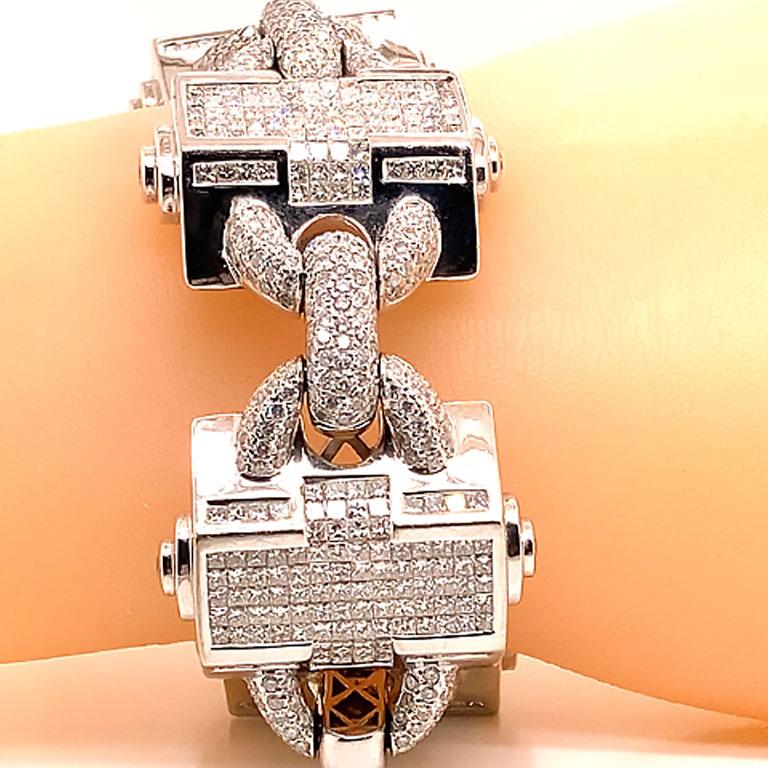 Grand bracelet pour hommes, 30,36 carats, 1452 diamants, or blanc 14K Unisexe en vente