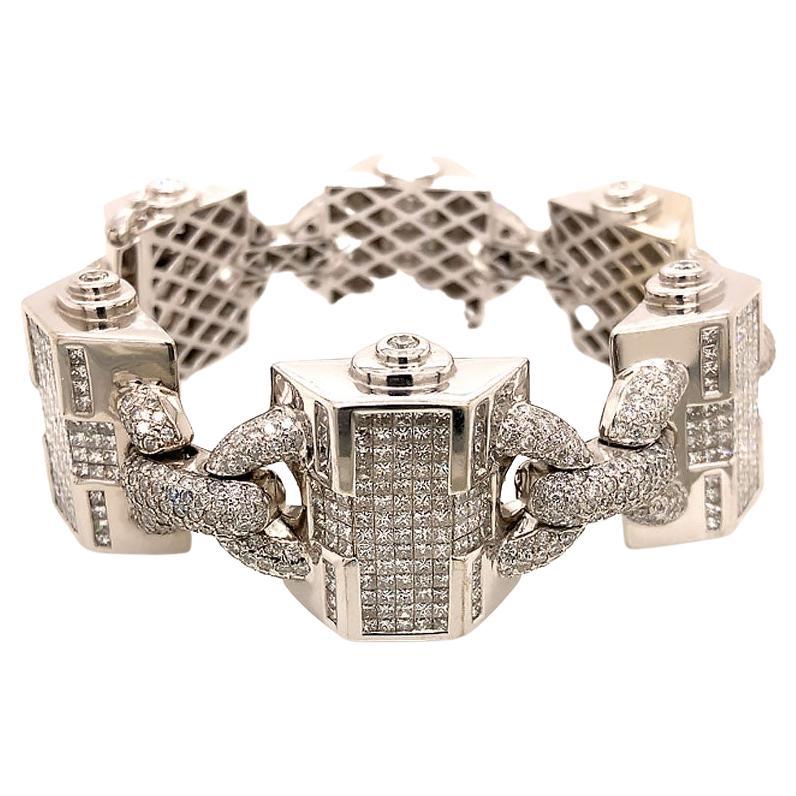 Grand bracelet pour hommes, 30,36 carats, 1452 diamants, or blanc 14K en vente