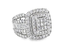 Mens Large Diamond Cluster Double Halo Ring 10k White Gold