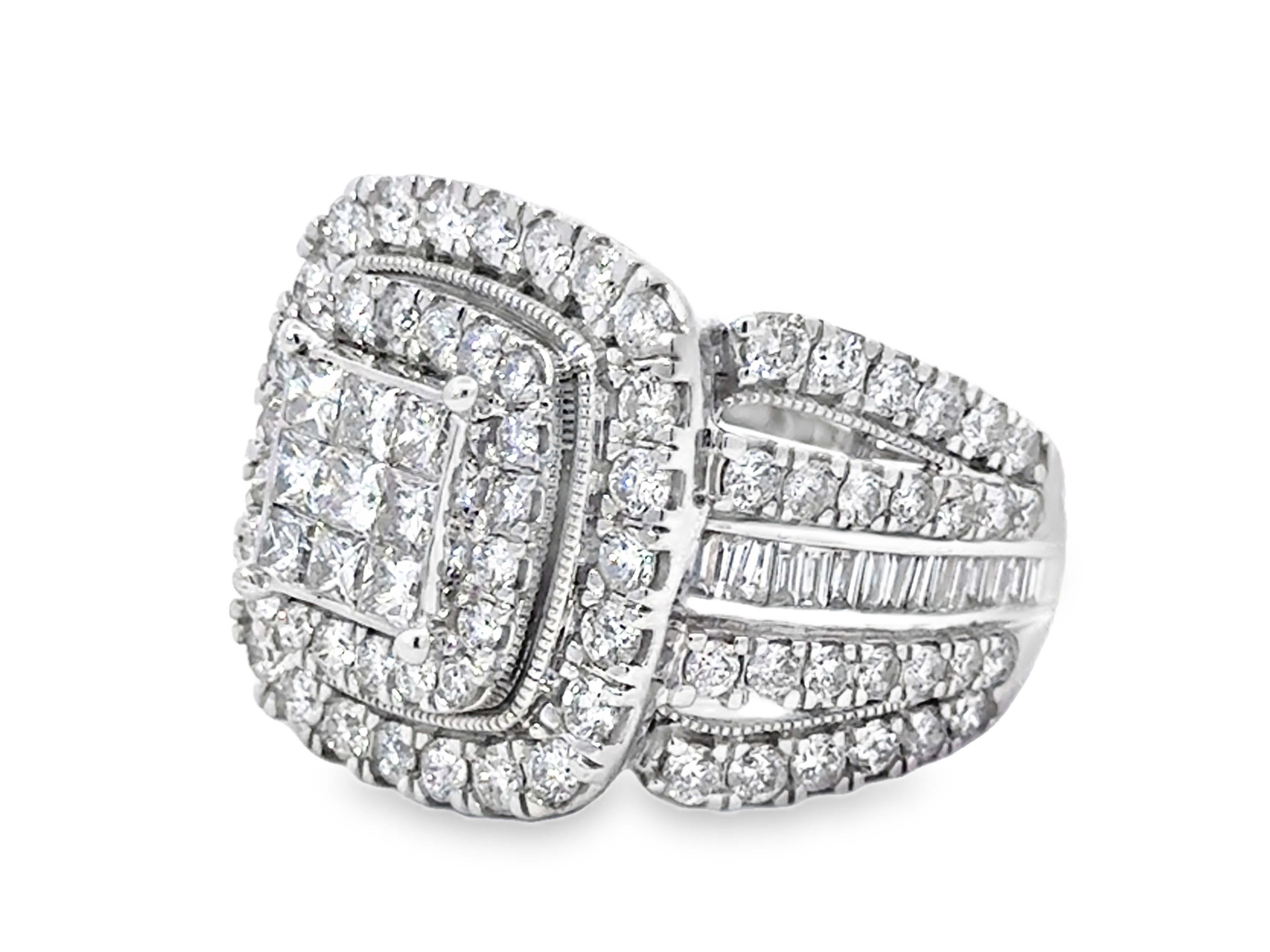 Mens Large Diamond Cluster Double Halo Ring 10k White Gold Moderno en venta