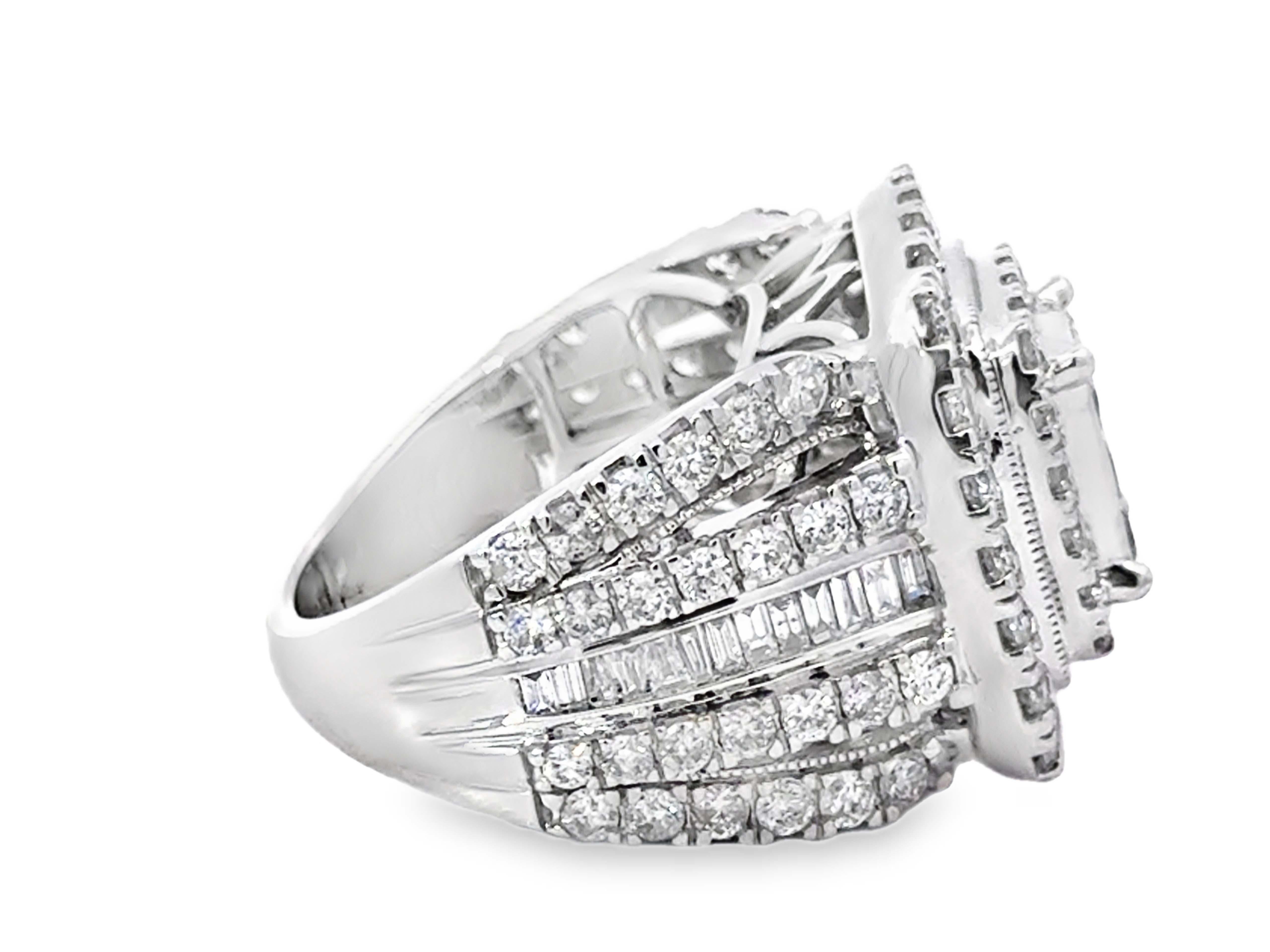 Mens Large Diamond Cluster Double Halo Ring 10k White Gold Corte princesa en venta