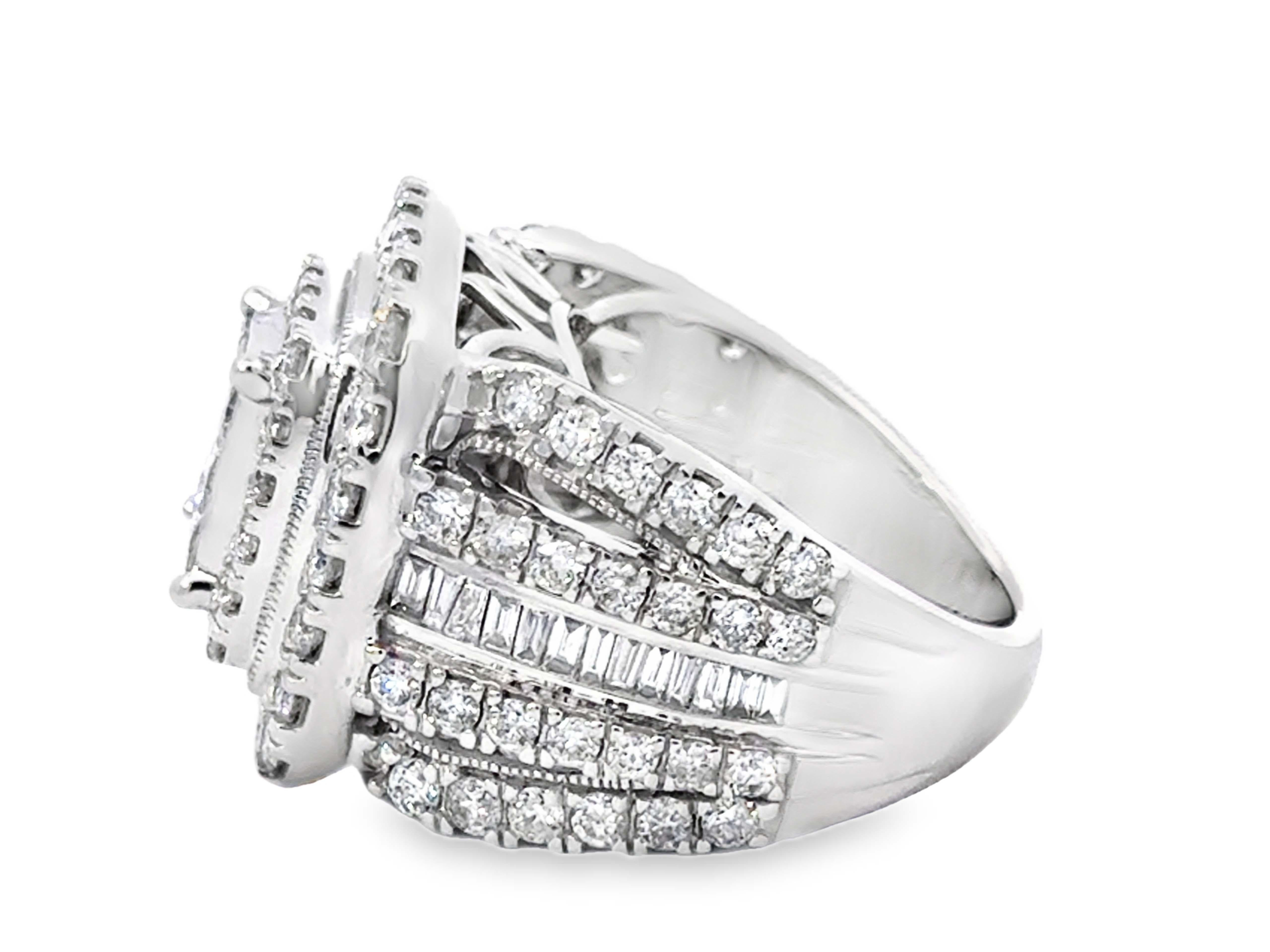 Mens Large Diamond Cluster Double Halo Ring 10k White Gold en Nuevo estado para la venta en Honolulu, HI