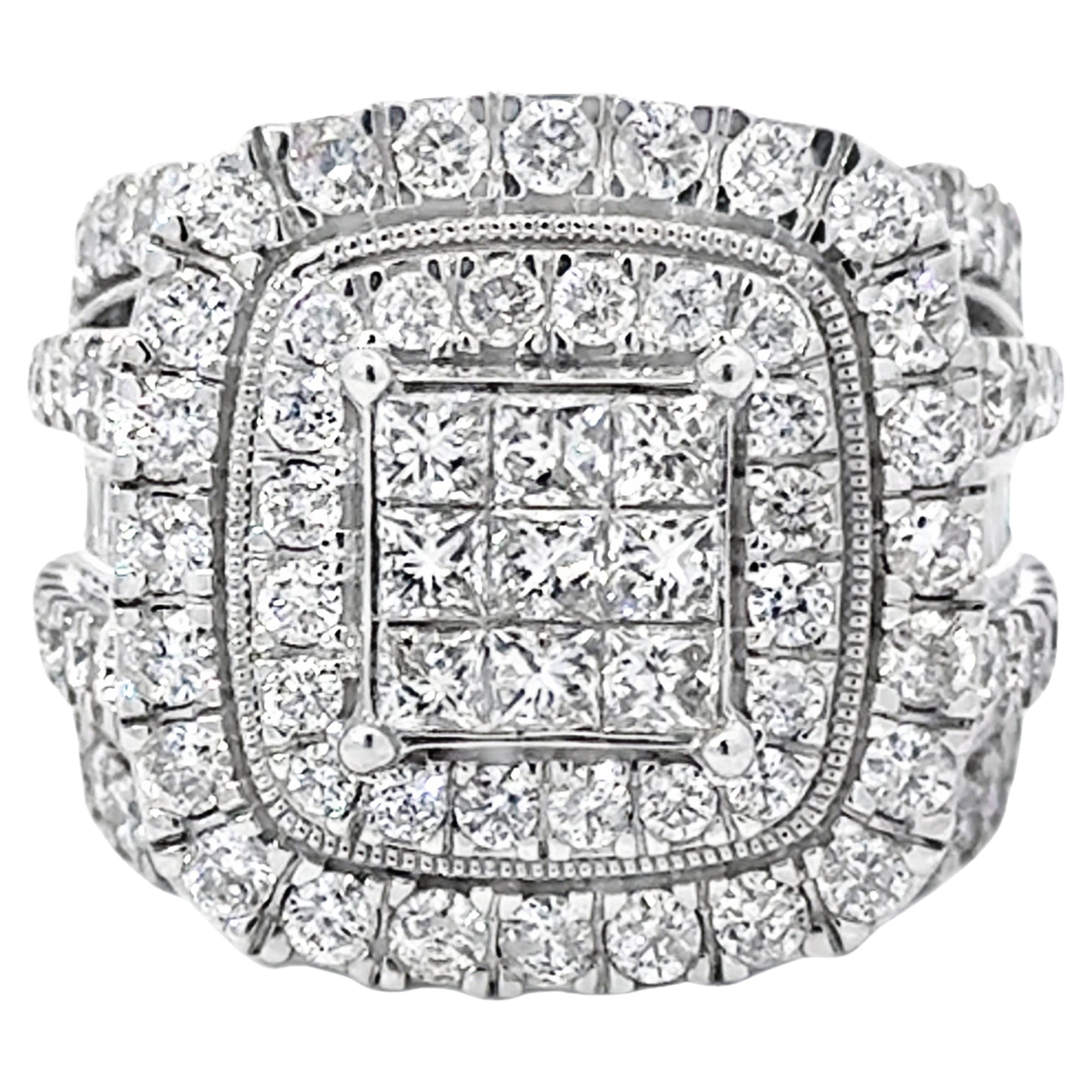 Mens Large Diamond Cluster Double Halo Ring 10k White Gold en venta