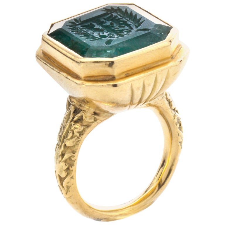 Men's Large Glove Ring with Emerald Seal of Brandenburg Coat of Arms, 1701  For Sale at 1stDibs