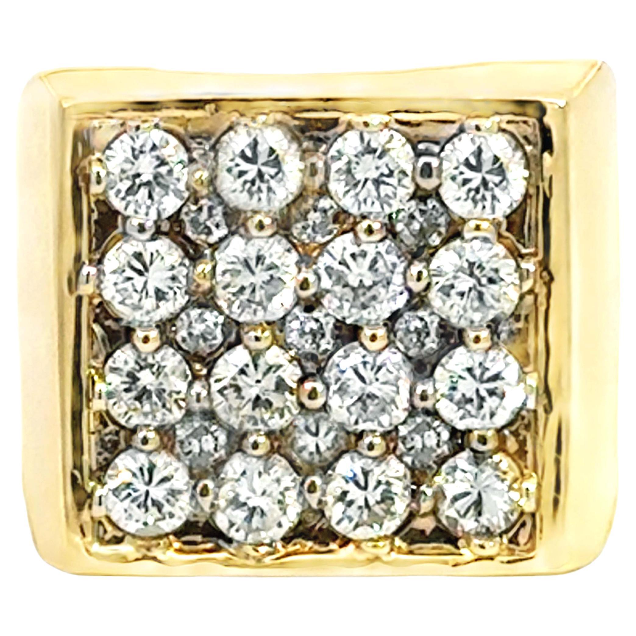 Mens Large Multi Diamond Row 14K Yellow Gold Ring