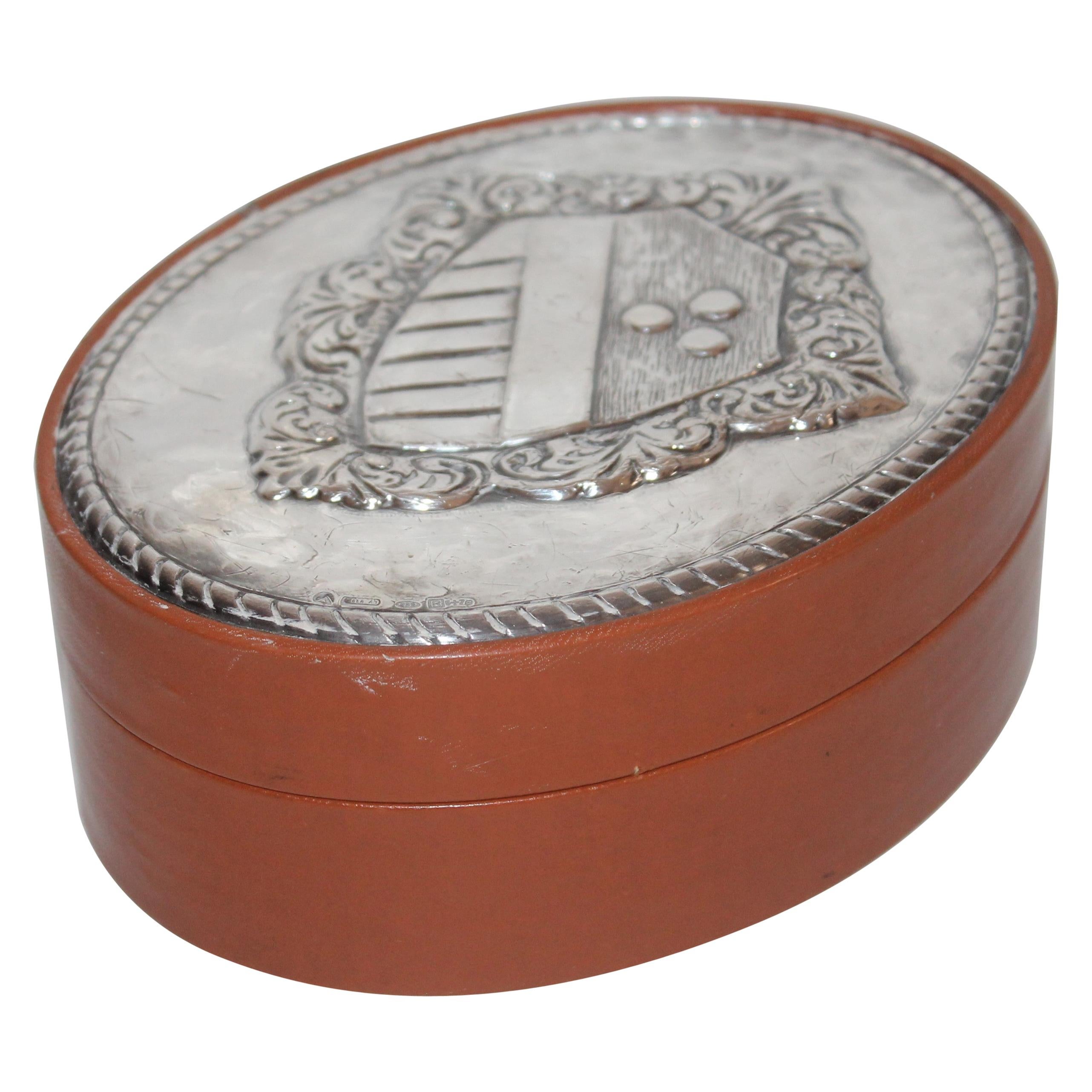 Men's Leather and Sterling Silver Jewelry Box For Sale