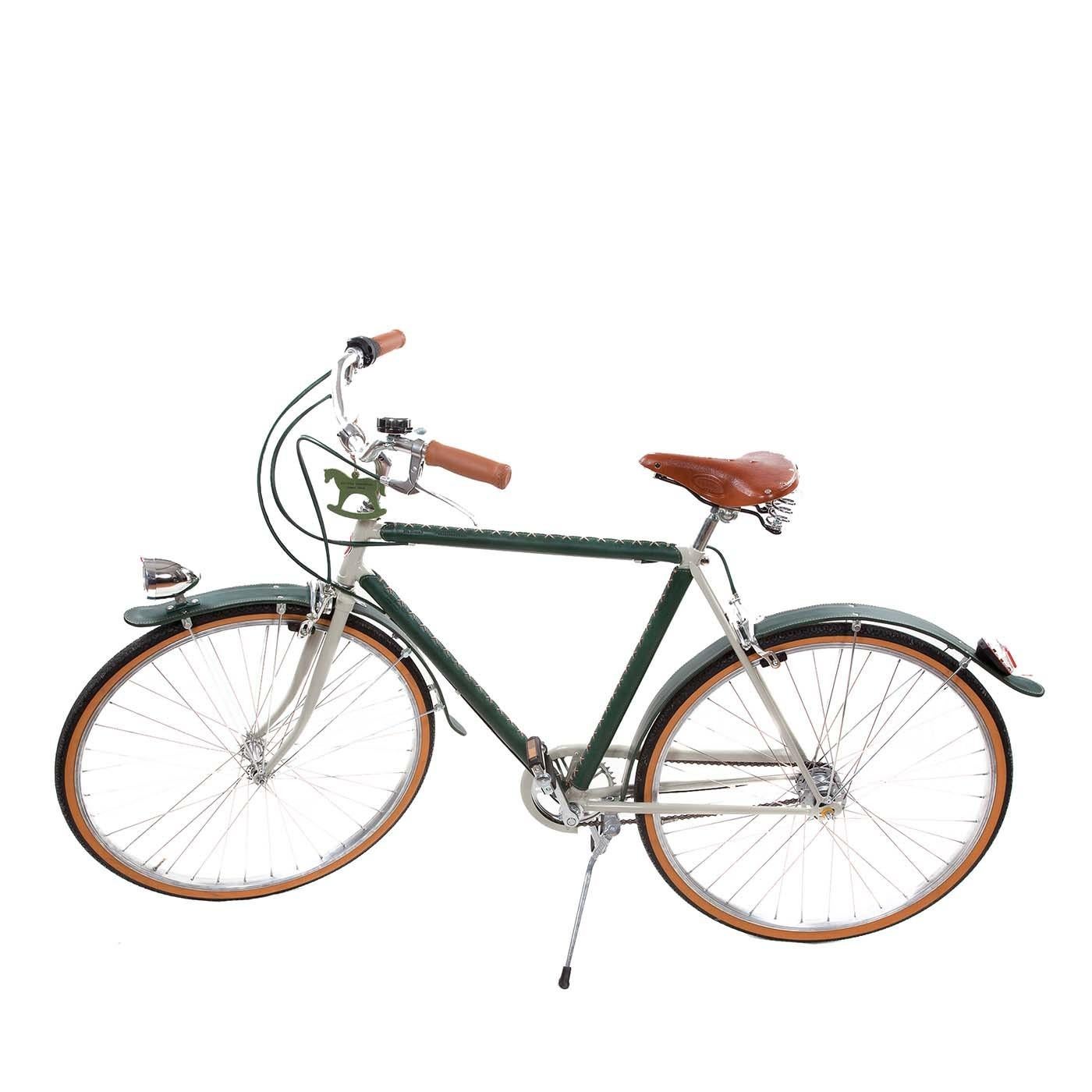 Modern Men's Leather - Covered Bicycle Tobacco and Green For Sale