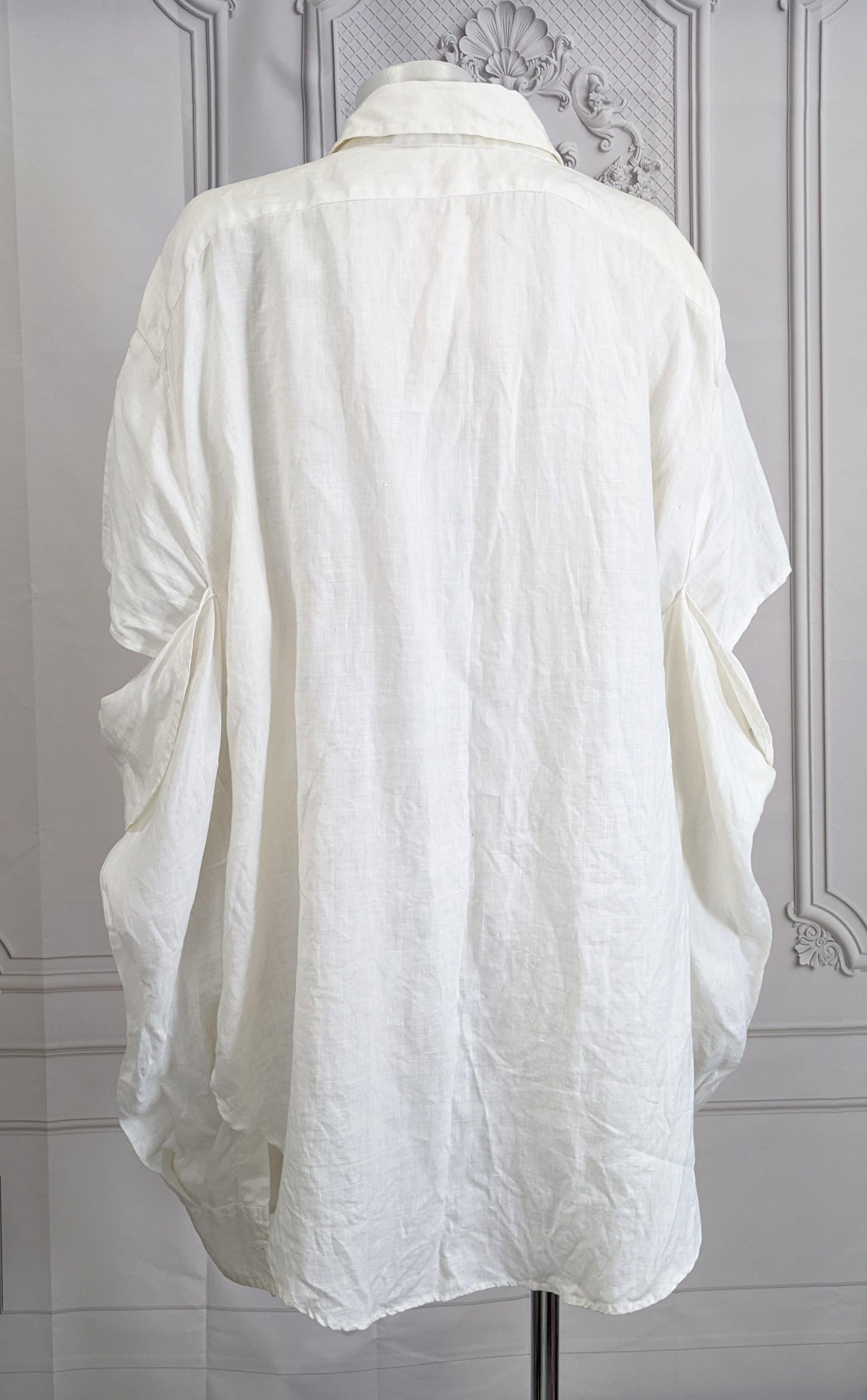 Gray Men's Linen Double Sleeve Club Shirt, 1980's Susanne Bartsch For Sale