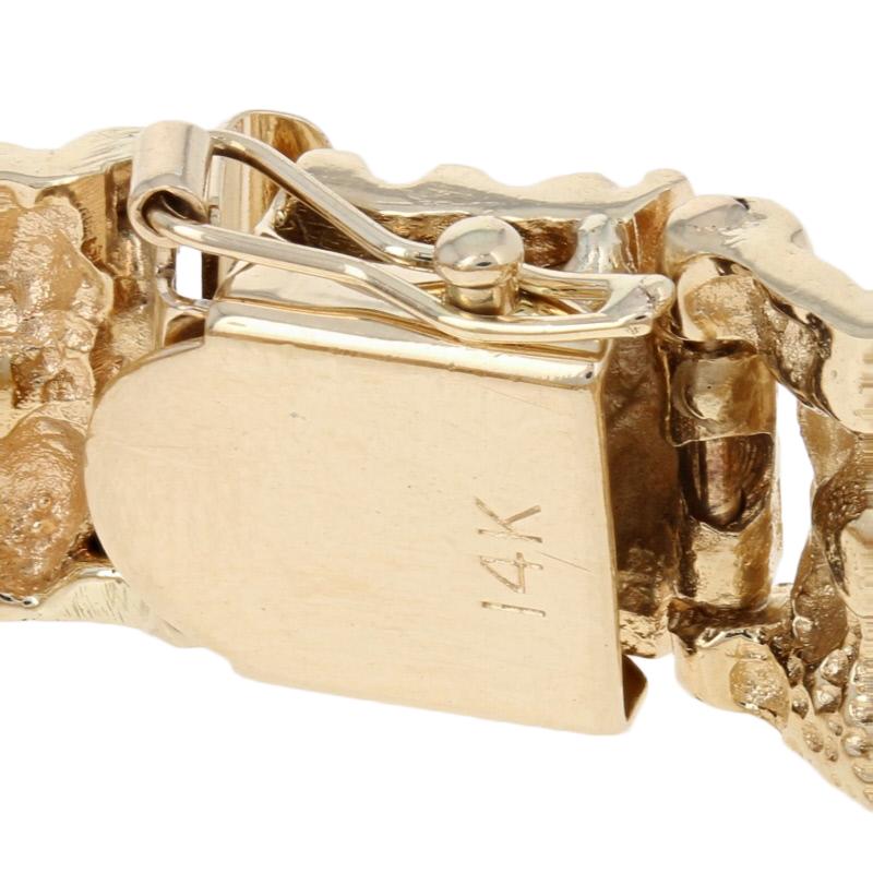 Men's Link Bracelet, 14 Karat Yellow Gold Nugget Textured In Excellent Condition In Greensboro, NC