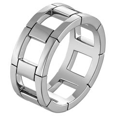 Mens Link Ring in 18k Solid White Gold
