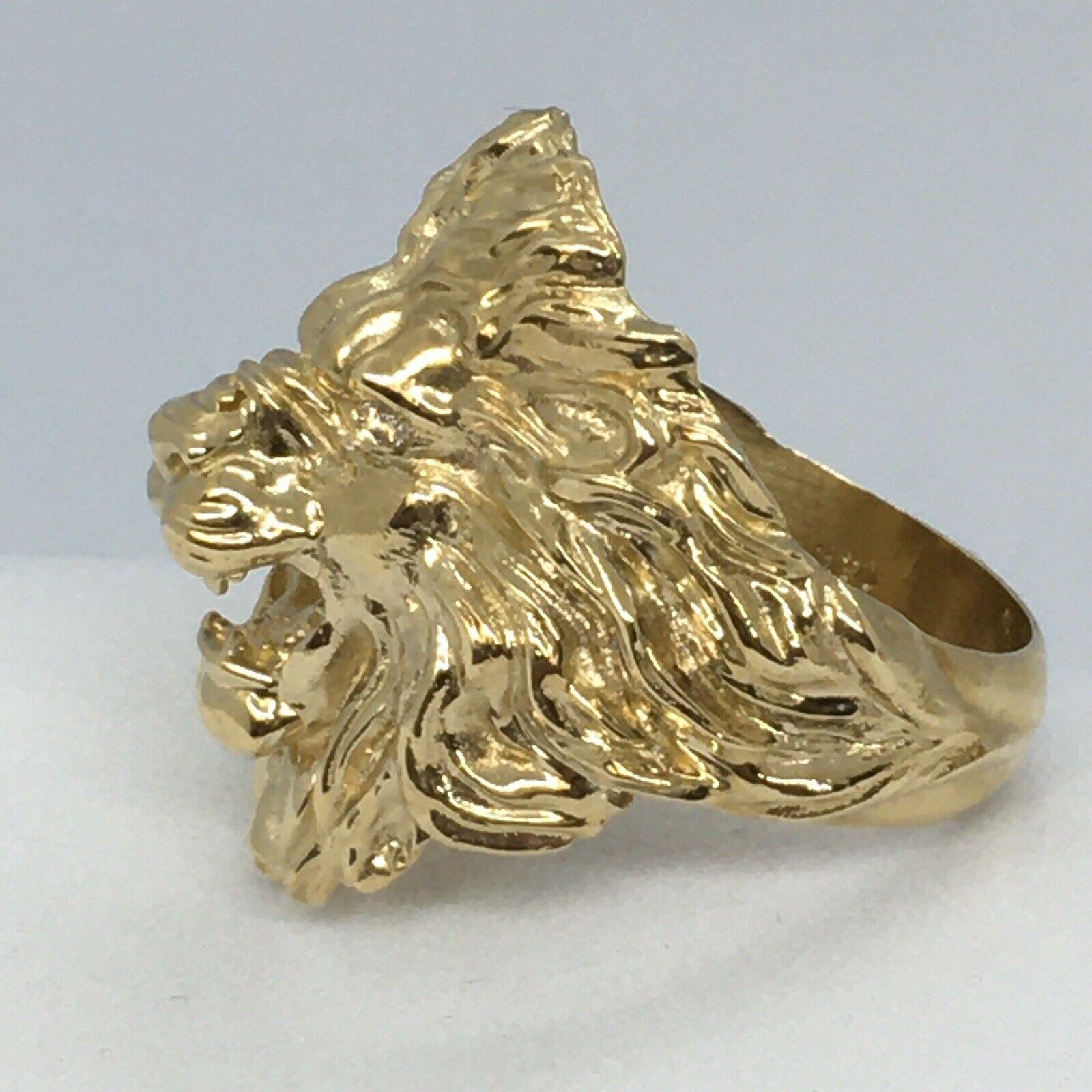 Men's Lion Face Diamond Ring 14K Yellow Gold 

Size 10.5
Stamped  and tested 14K
weighting 20 Gram
Diamond eyes total weight .05 Carat  
No evidence of repairs, no damage, new item, see pictures