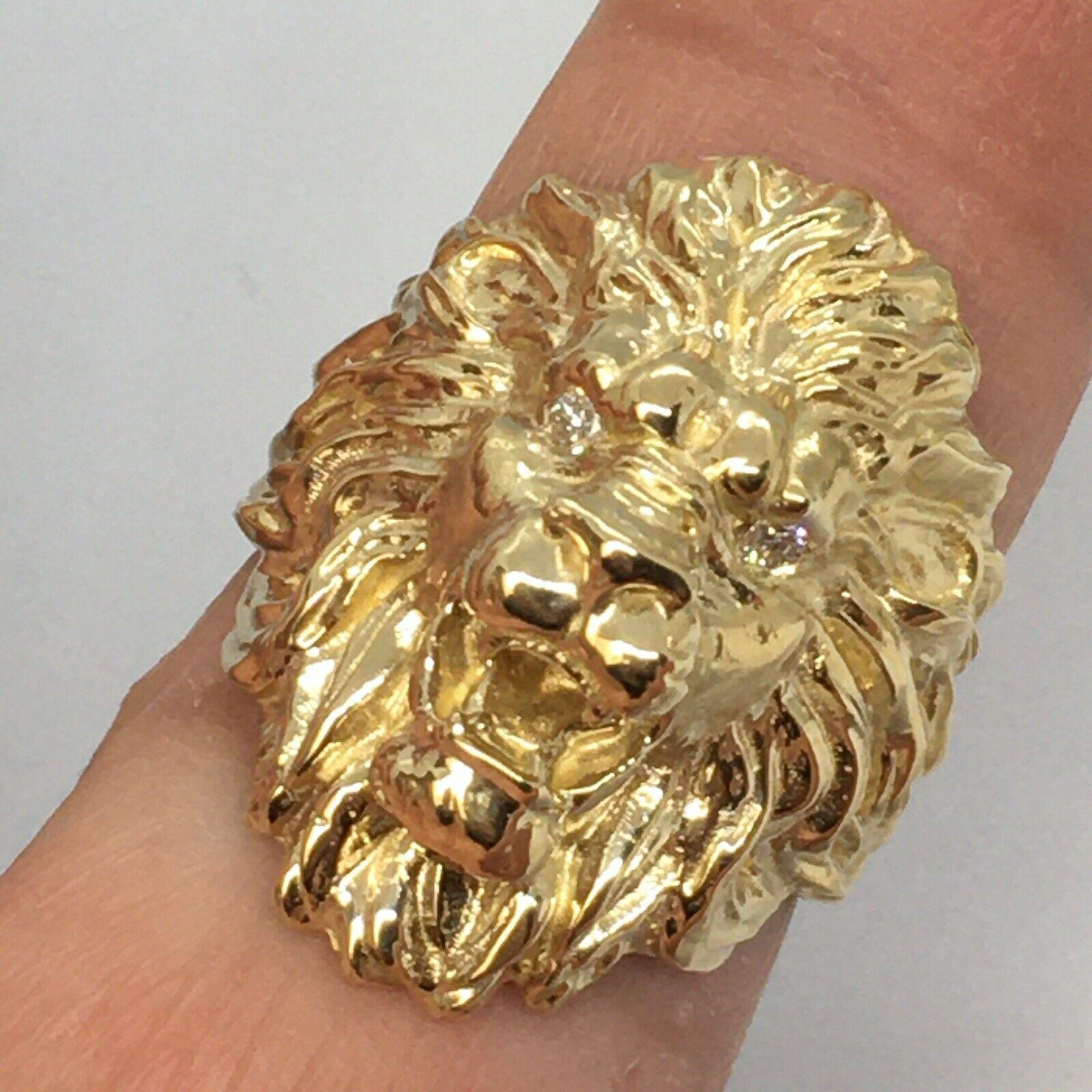 Round Cut Men's Lion Face Diamond Ring 14K Yellow Gold Weighting 20 Gram For Sale
