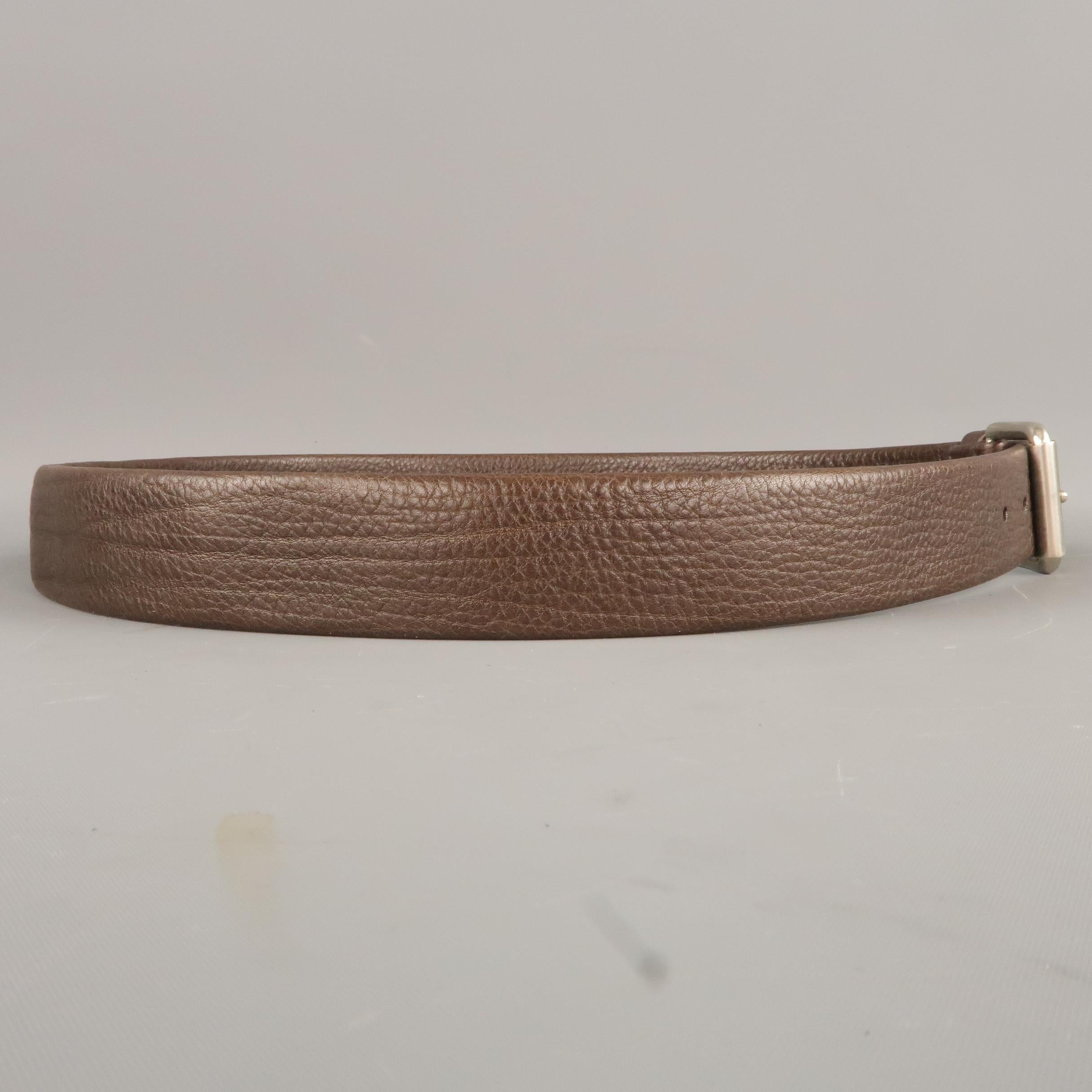 Men's LONGHI Size 36 Brown Textured Leather Belt In Excellent Condition In San Francisco, CA