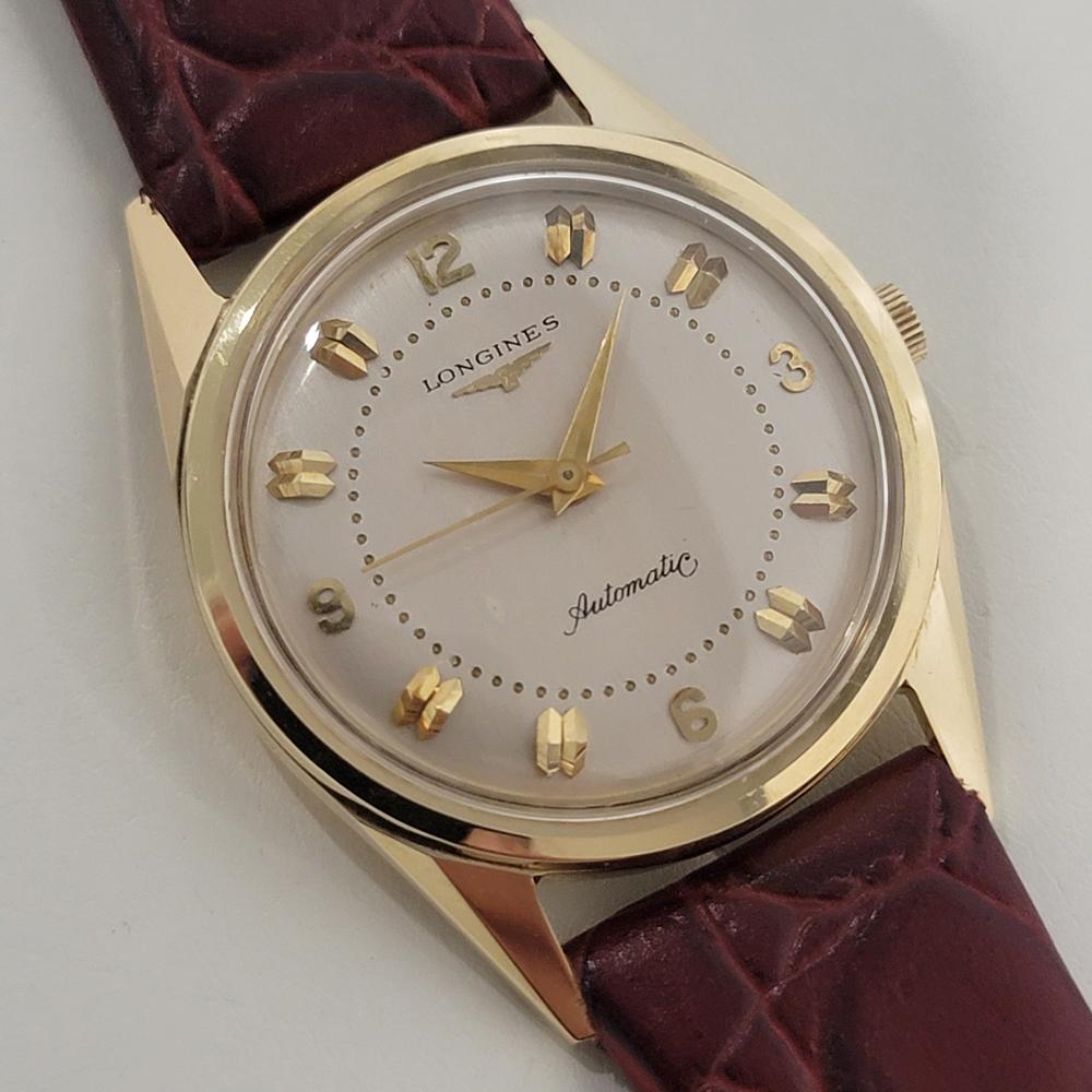 Mens Longines 2310SW 18k Solid Gold 34mm Automatic Dress Watch 1950s Swiss NA114 In Excellent Condition In Beverly Hills, CA