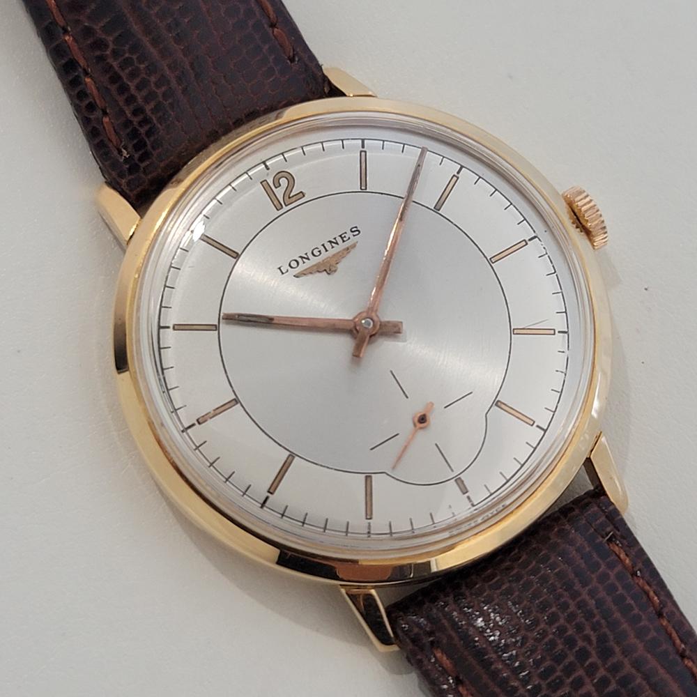 Mens Longines cal 30L 18k Gold Manual Wind Dress Watch 1950s Swiss Vintage NA119 In Excellent Condition In Beverly Hills, CA
