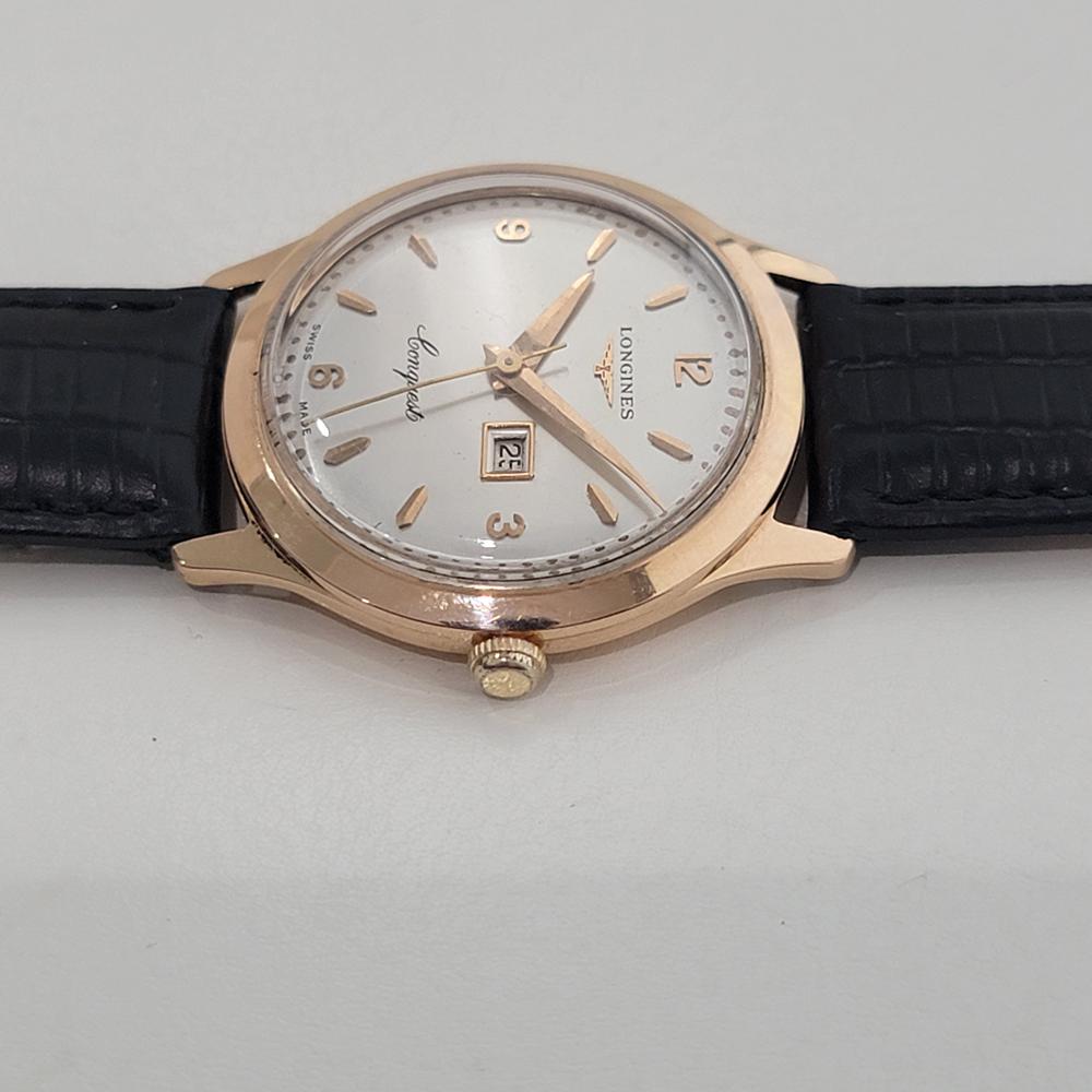 Mens Longines Conquest 18k Rose Gold Manual Wind Date Dress Watch 1950s NA120 1