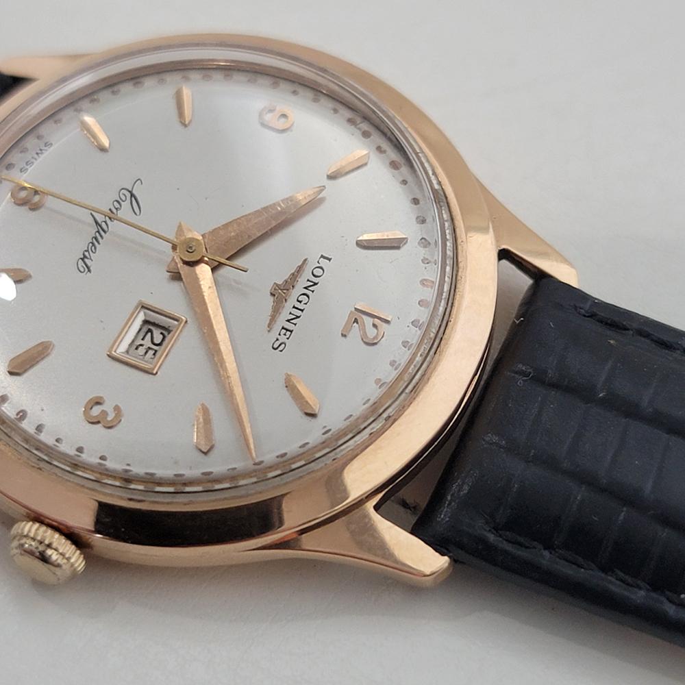 Mens Longines Conquest 18k Rose Gold Manual Wind Date Dress Watch 1950s NA120 2