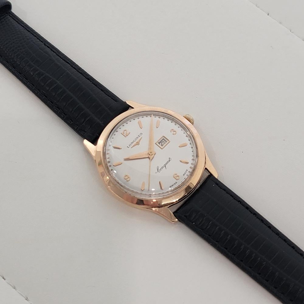Mens Longines Conquest 18k Rose Gold Manual Wind Date Dress Watch 1950s NA120 3