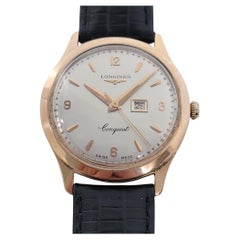 Mens Longines Conquest 18k Rose Gold Manual Wind Date Dress Watch 1950s NA120