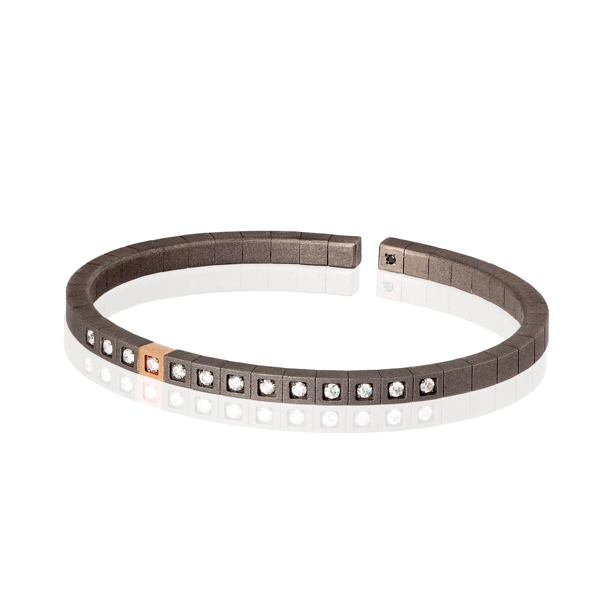 Modern Men's Loop Line Bracelet in Titanium, 9KT Gold and White Diamonds For Sale