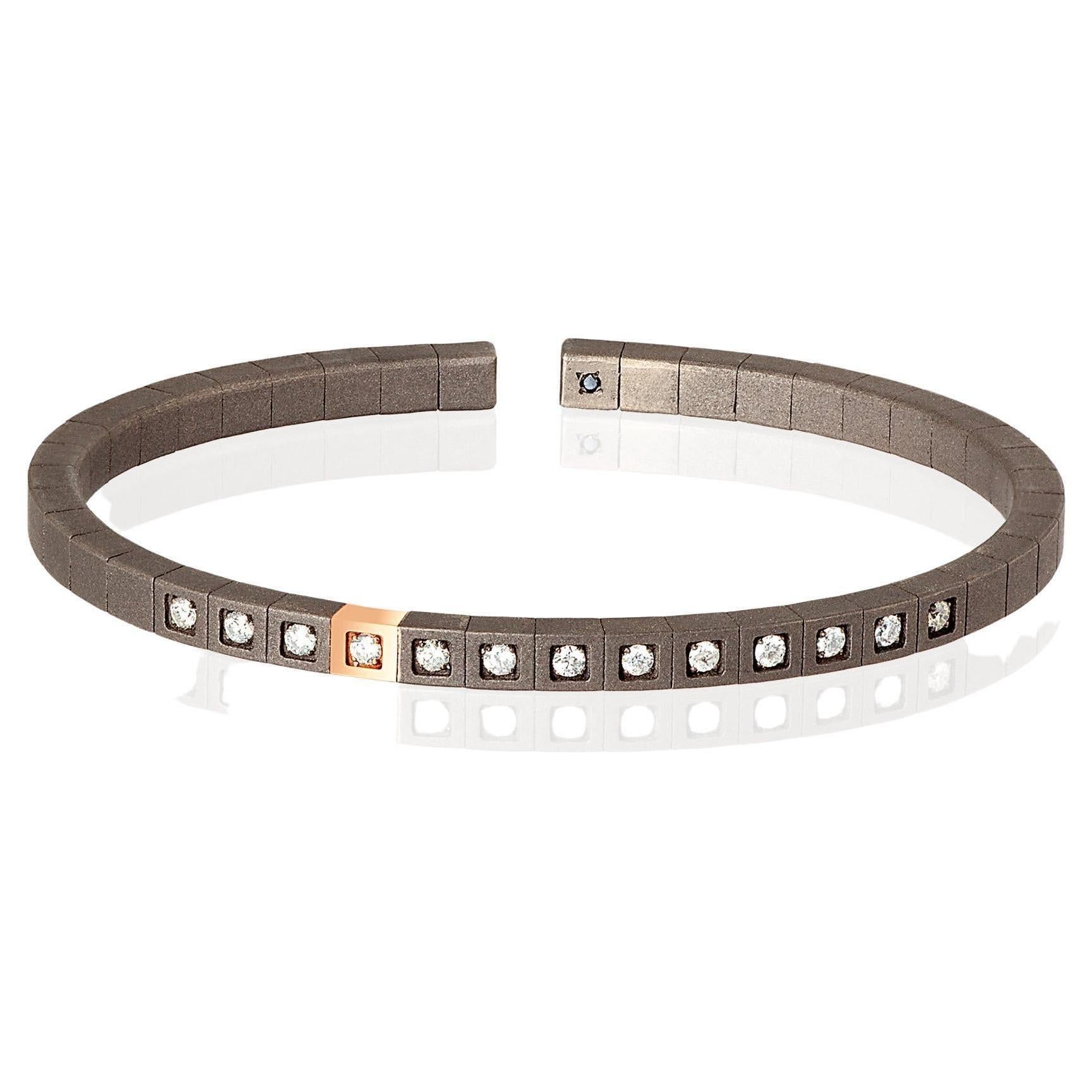 Men's Loop Line Bracelet in Titanium, 9KT Gold and White Diamonds