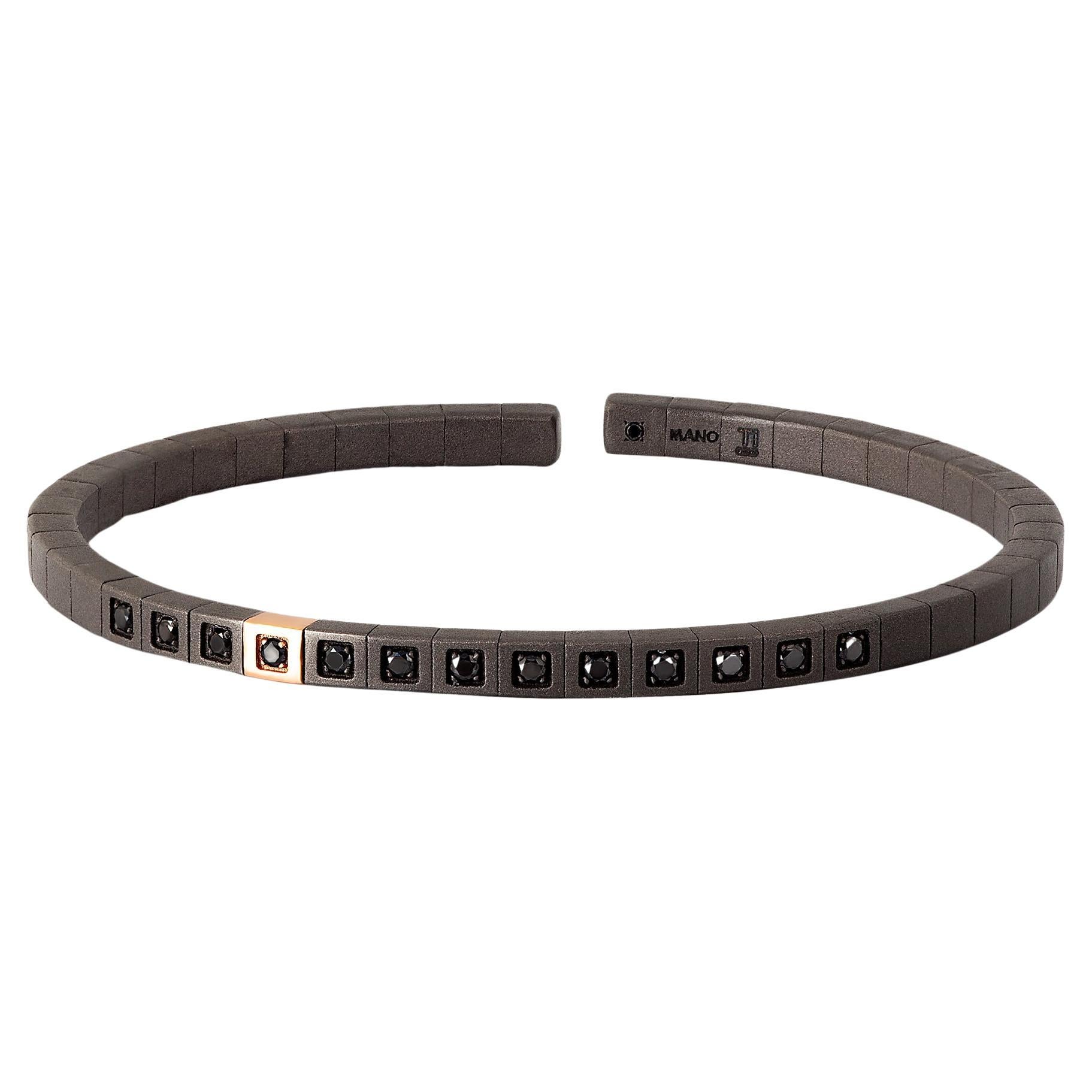 Men's Loop Line Bracelet in Titanium and Black Diamonds For Sale