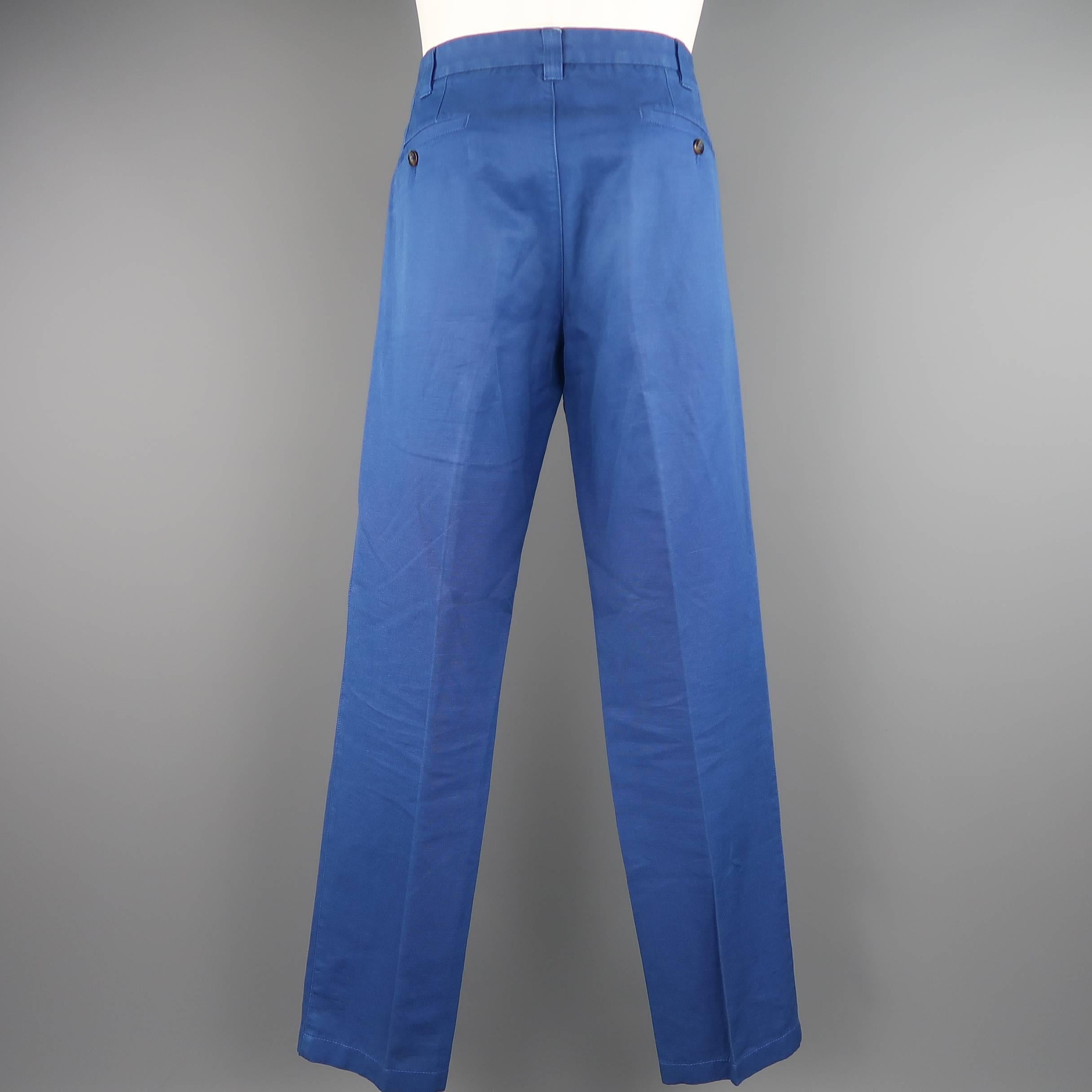 Men's LORO PIANA Size 34 Royal Blue Cotton Chino Pants In Fair Condition In San Francisco, CA