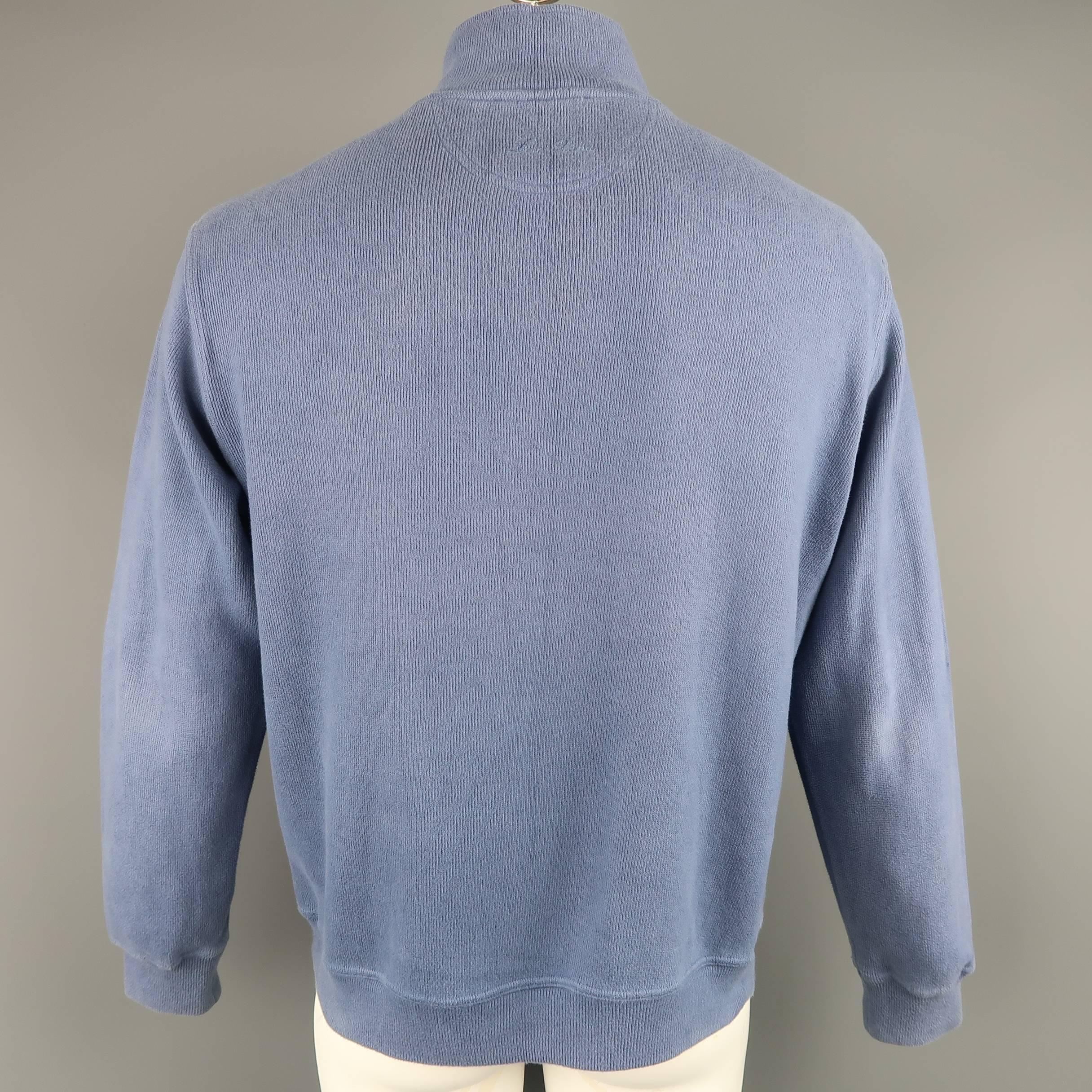 Loro Piana Men's Blue Ribbed Jersey Half Zip Mock Neck Pullover In Fair Condition In San Francisco, CA